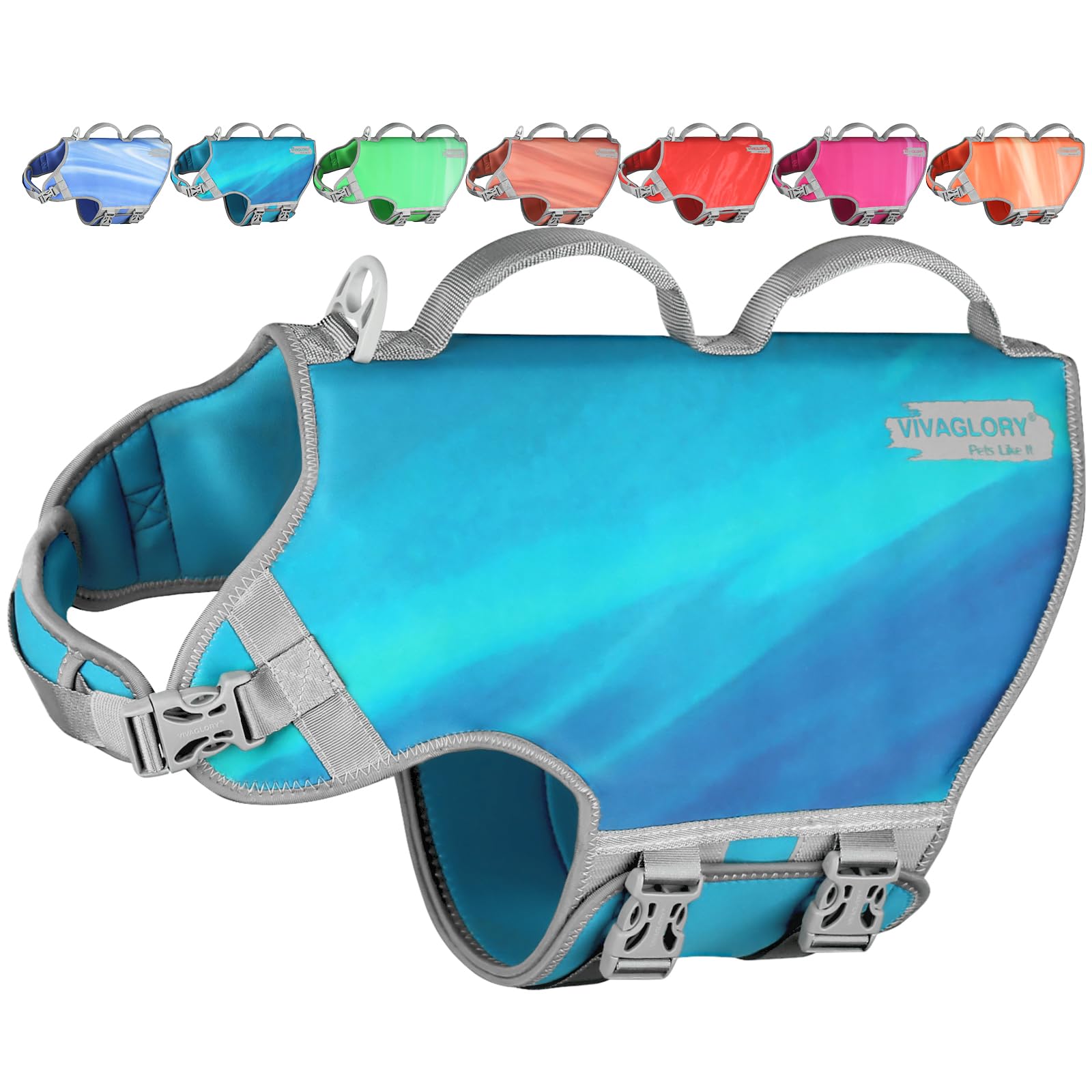 Vivaglory Neoprene Dog Life Jacket Dog Lifevest For Boating Hunting & Swimming, Lightweight With Leash Ring, Xl, Teal