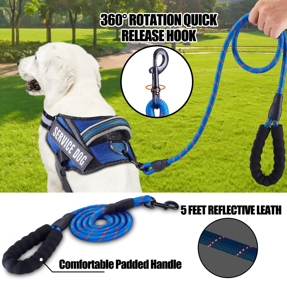 Service Dog Vest Harness And Leash Set, Animire In Training Dog Harness With 8 Dog Patches, Reflective Dog Leash With Soft Padded Handle For Small, Medium, Large, And Extra-Large Dogs (Blue,S)