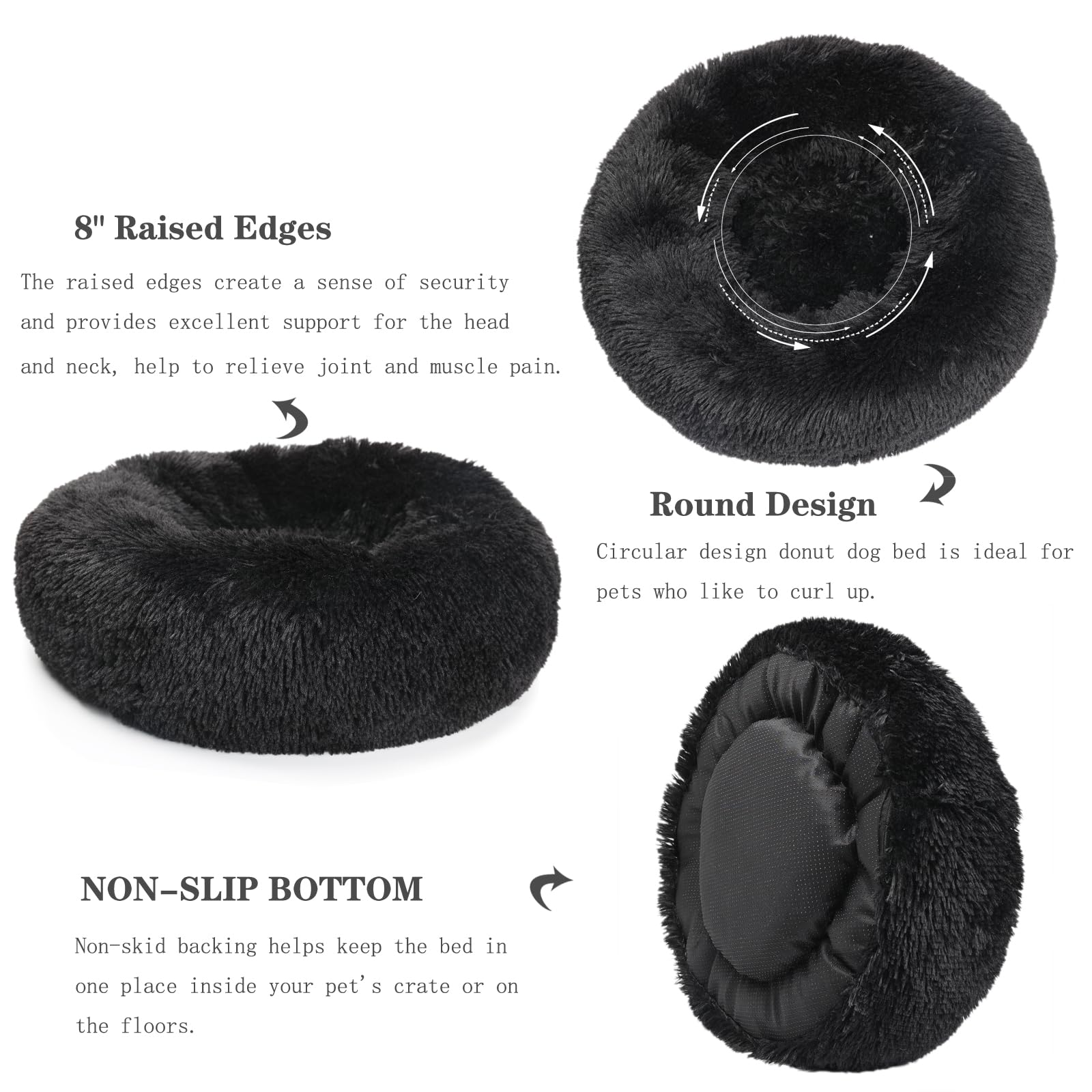 Dog Beds For Medium Dogs Washable Calming Bed For Dogs 28 Inches Black Fluffy And Soft Dog Bed Calm And Anti Anxiety Faux Fur Round Medium Sized Pet Bed For Dog