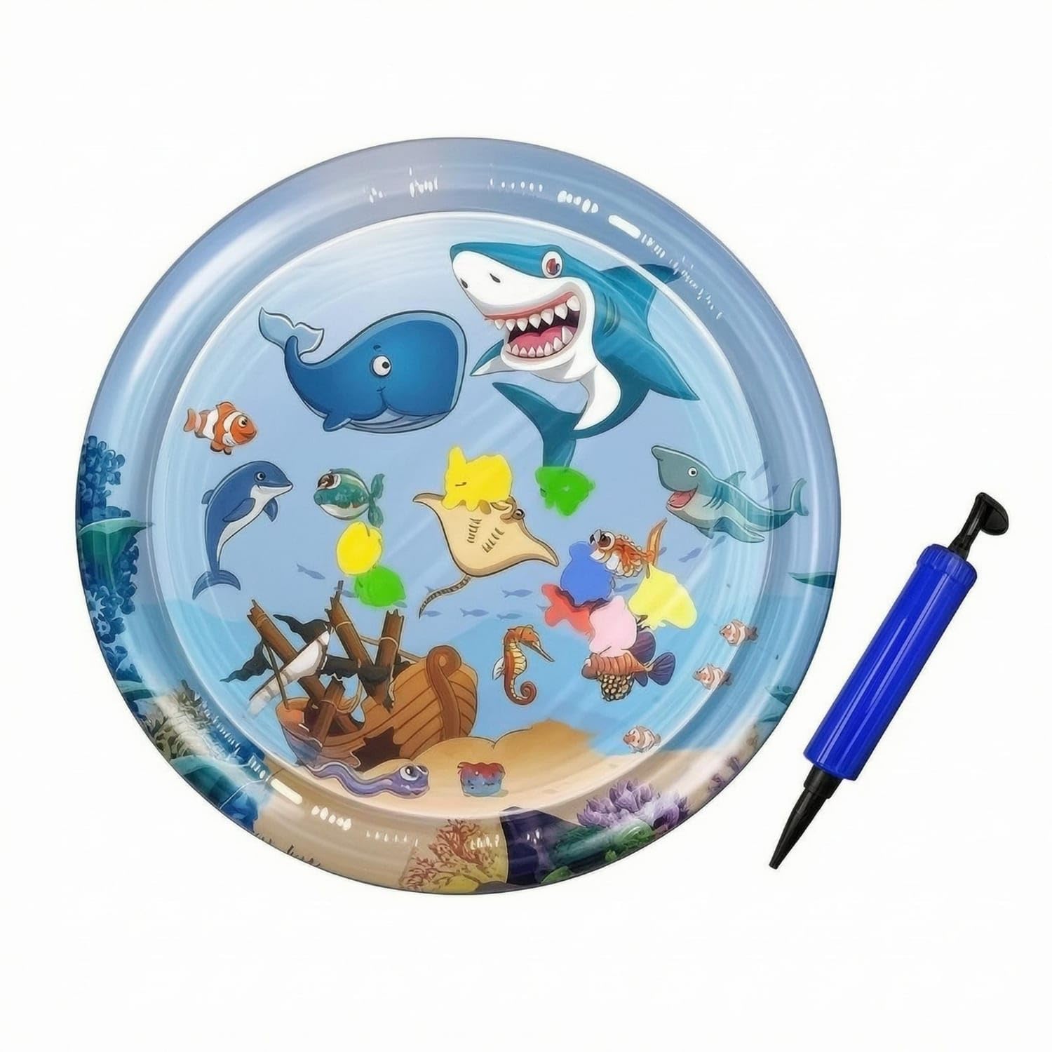STYLEHEAVEN Thickened Inflatable Pet Cooling Mat Raised Rim WaterFilled Cooling Mat for Summer Use, 100Cm Ocean Paradise Pet Su