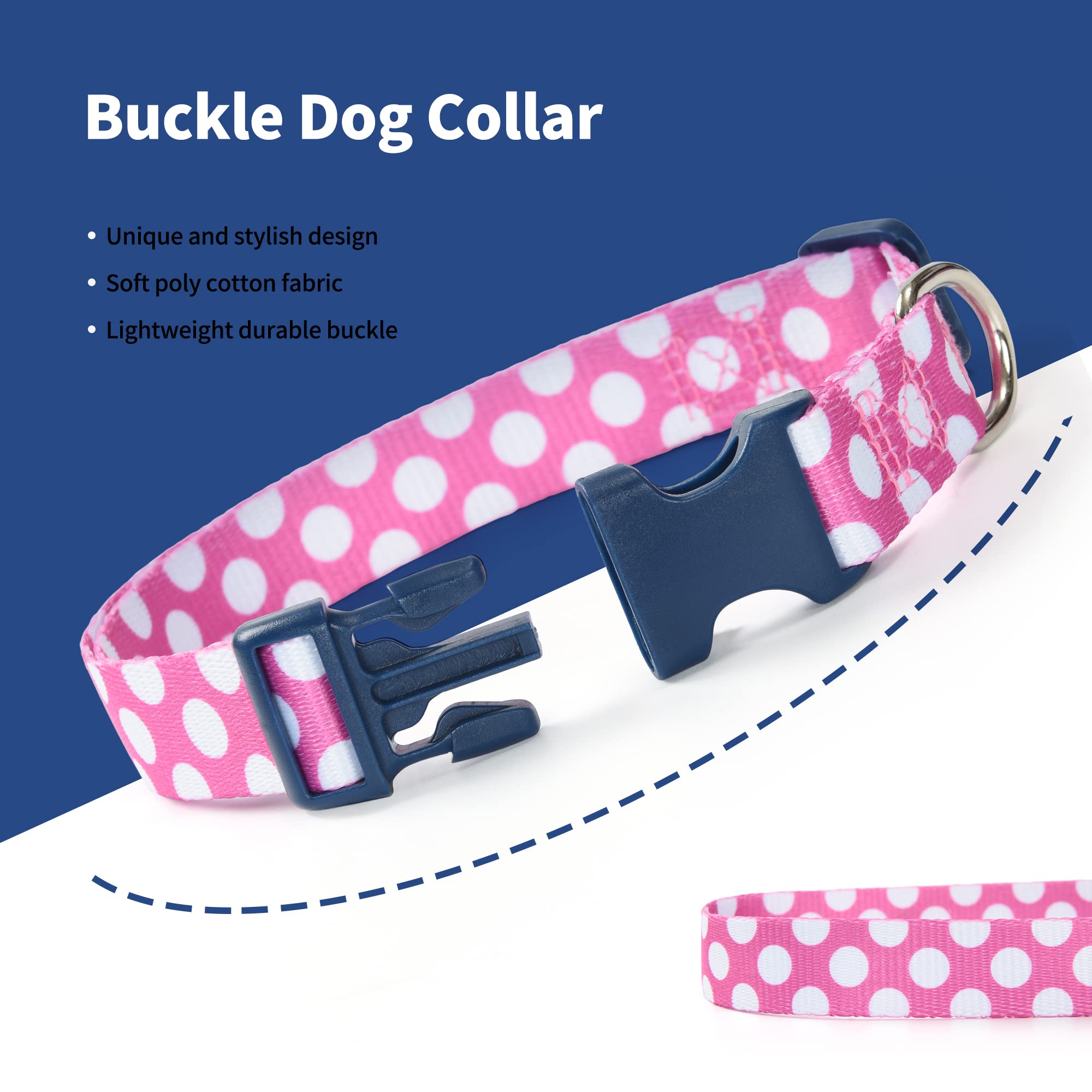 Mile High Life Dog Collar | Cute Puppy Collars | Lightweight Girl Dog Collar | Soft Boy Dog Collars | W Geometric Plaid Wave Line Pattern (White Dots, Large)