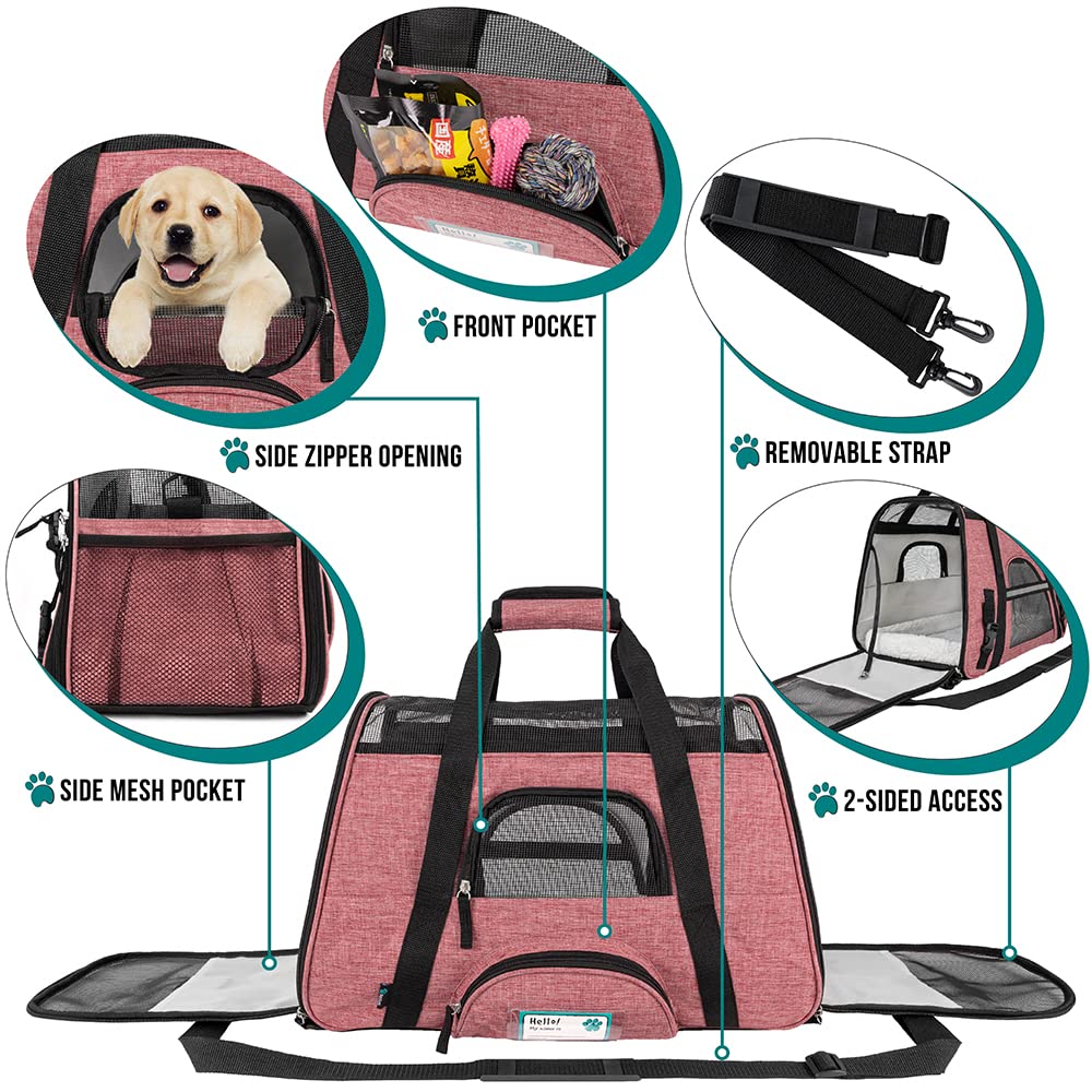 Petami Airline Approved Pet Carrier For Cat, Soft Sided Dog Carrier For Small Dog, Cat Travel Supplies Accessories Indoor Cats, Ventilated Pet Carrying Bag Medium Kitten Puppy, Large Heather White Red