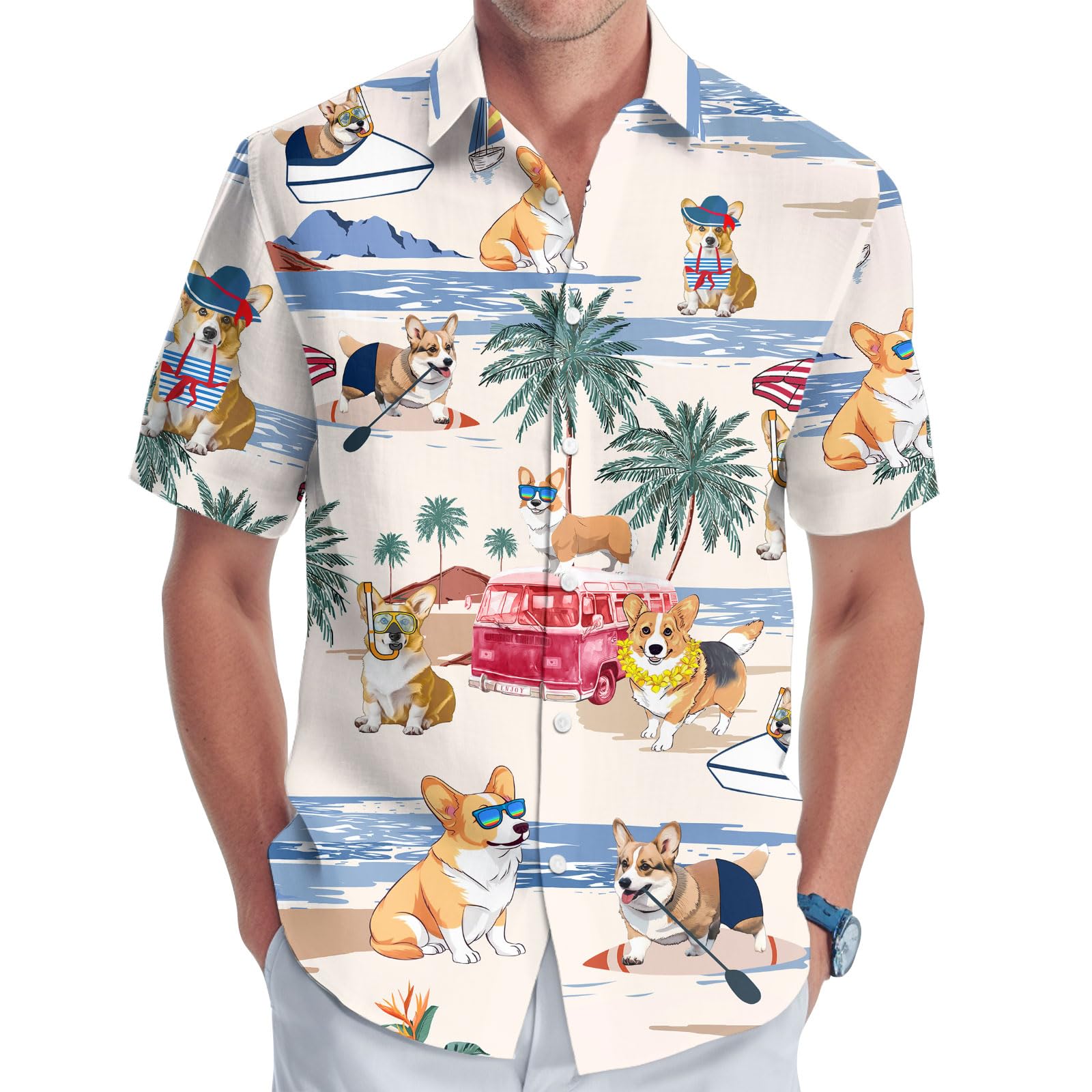 Corgi Men'S Hawaiian Shirt - Summer Beach Unisex Shirt, Dad & Men Birthday Gifts (Medium)