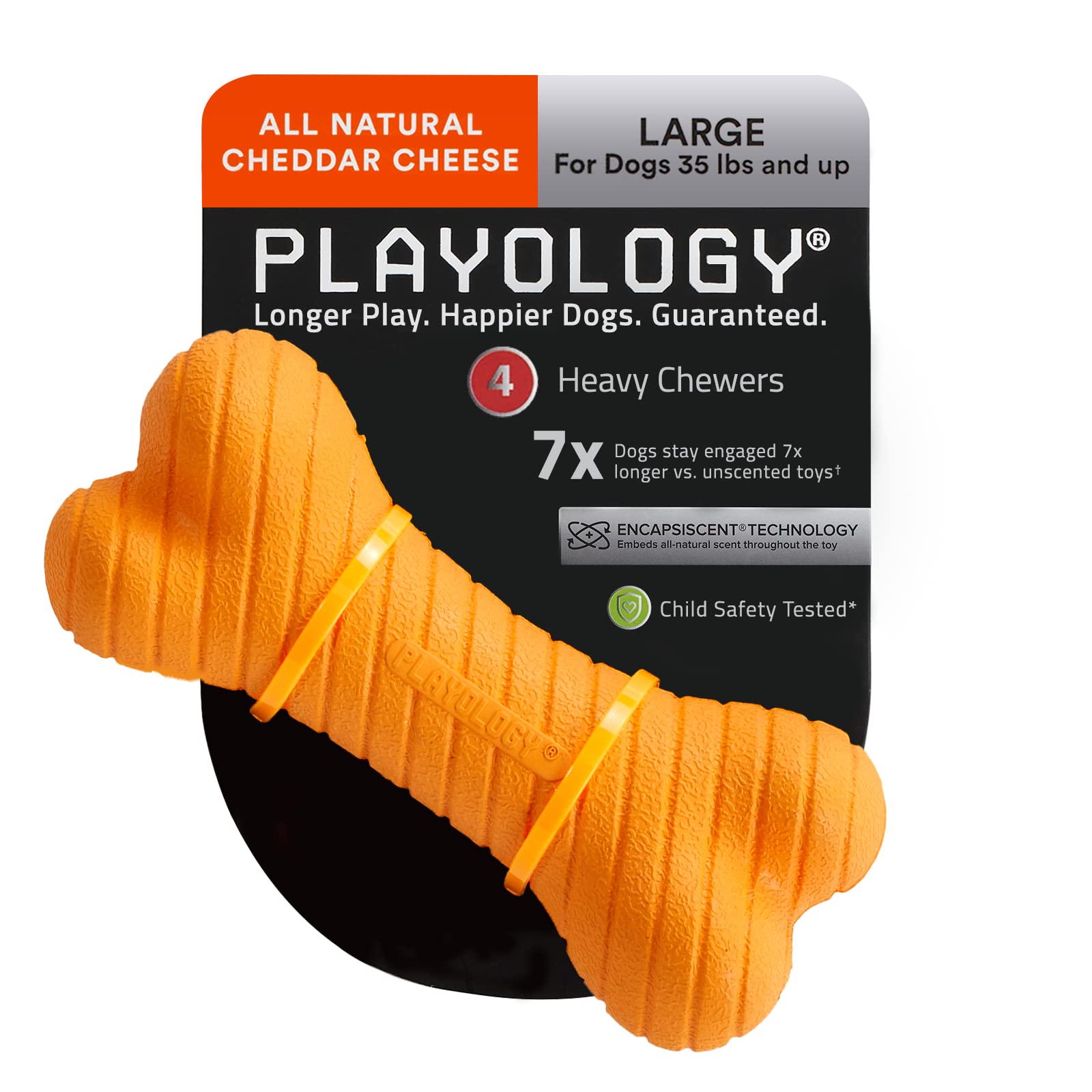 Playology Dual Layer Bone Toy - Engaging All Natural Cheddar Cheese Scented Dog Toy, Large - Chew, Toss, Fetch, And Play!