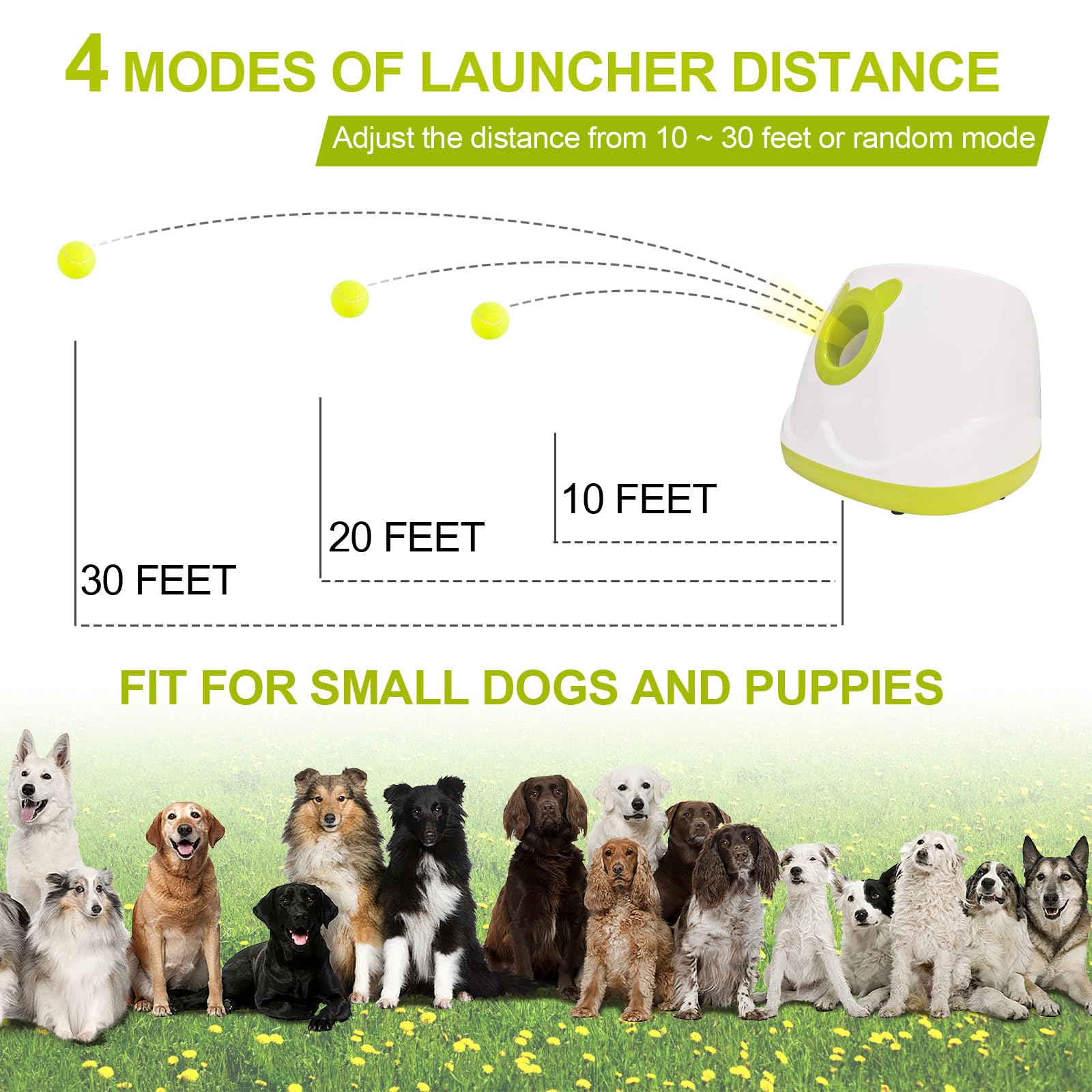 Besthls Automatic Dog Ball Launcher Interactive Tennis Ball Thrower Machine For Small Medium Dogs Fetching Distance 10-30Ft (Whi