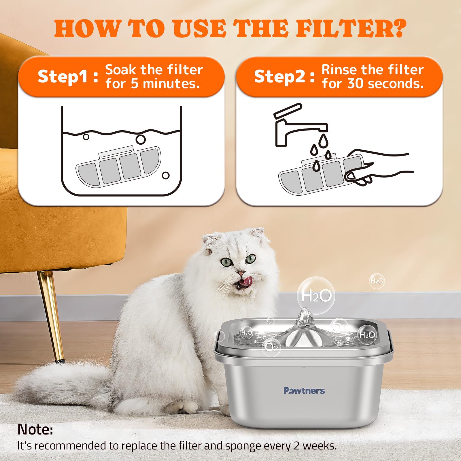 Pawtners 12 Packs Replacement Filters for WF008A Cat Water Fountain, Multiple Filtration Material, Replacement Filter for Pet Ca