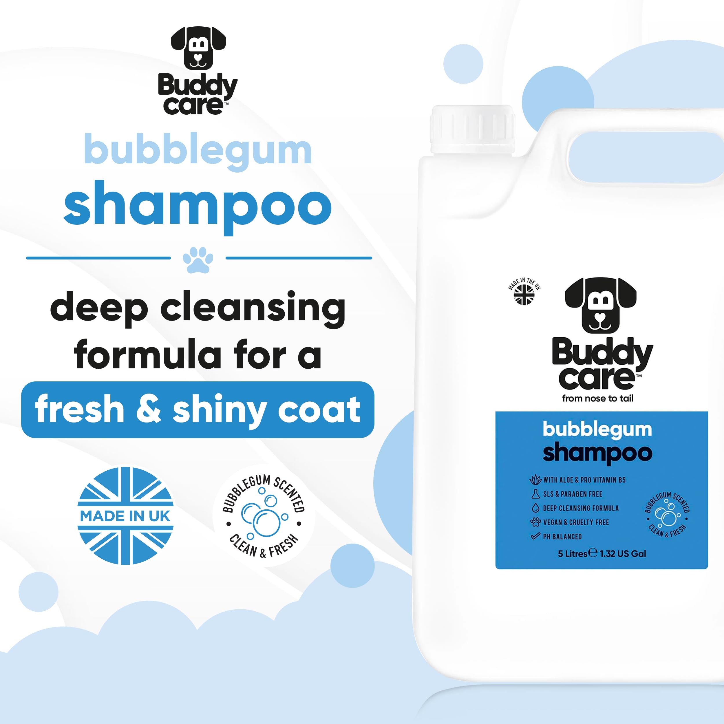 Bubblegum Dog Shampoo By Buddycare | Deep Cleansing Shampoo For Dogs | Bubblegum Scented | With Aloe Vera And Pro Vitamin B5 (16