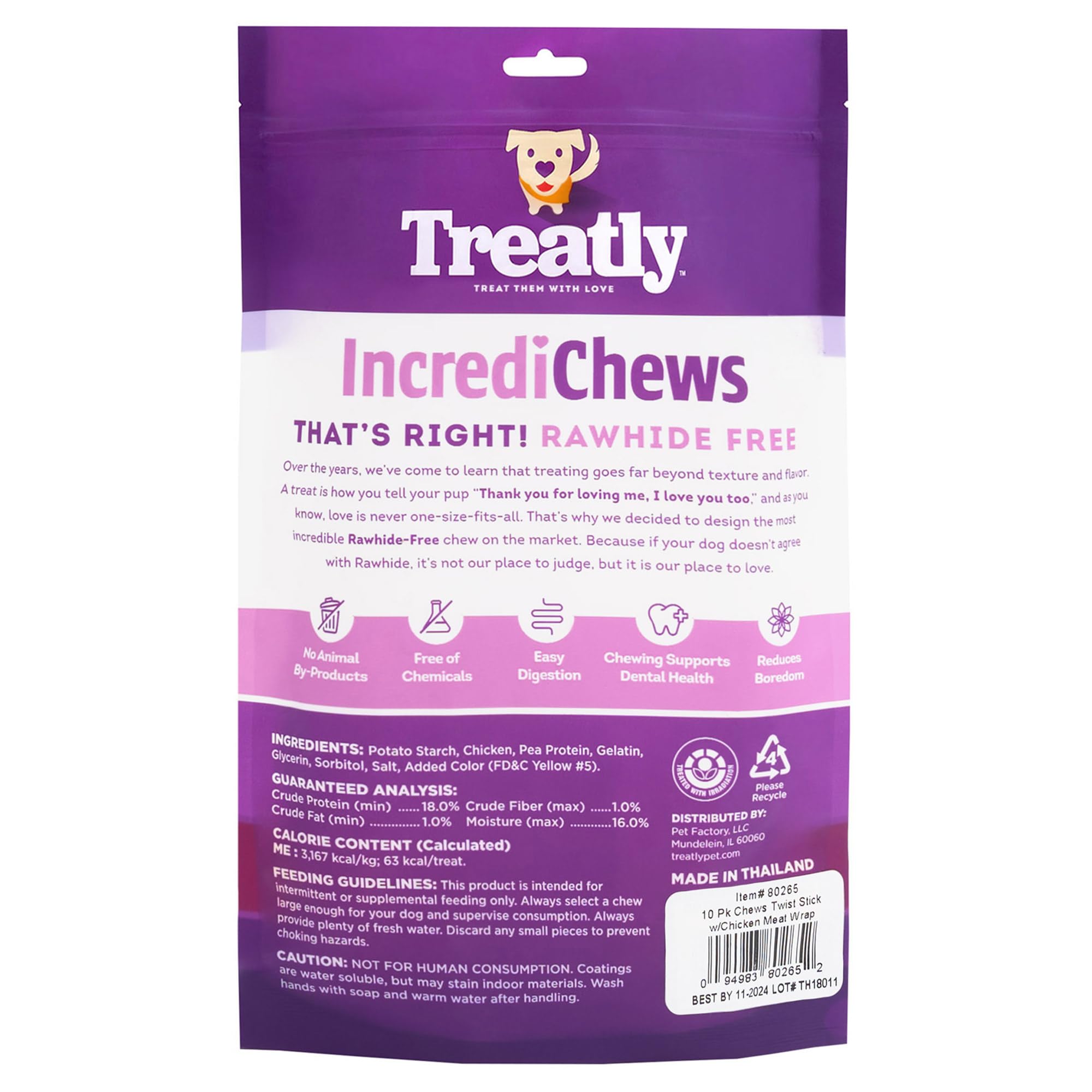 Treatly IncrediChews Stick w/Chicken Meat Wrap Dog Chew Treats - 10 Count/1 Pack