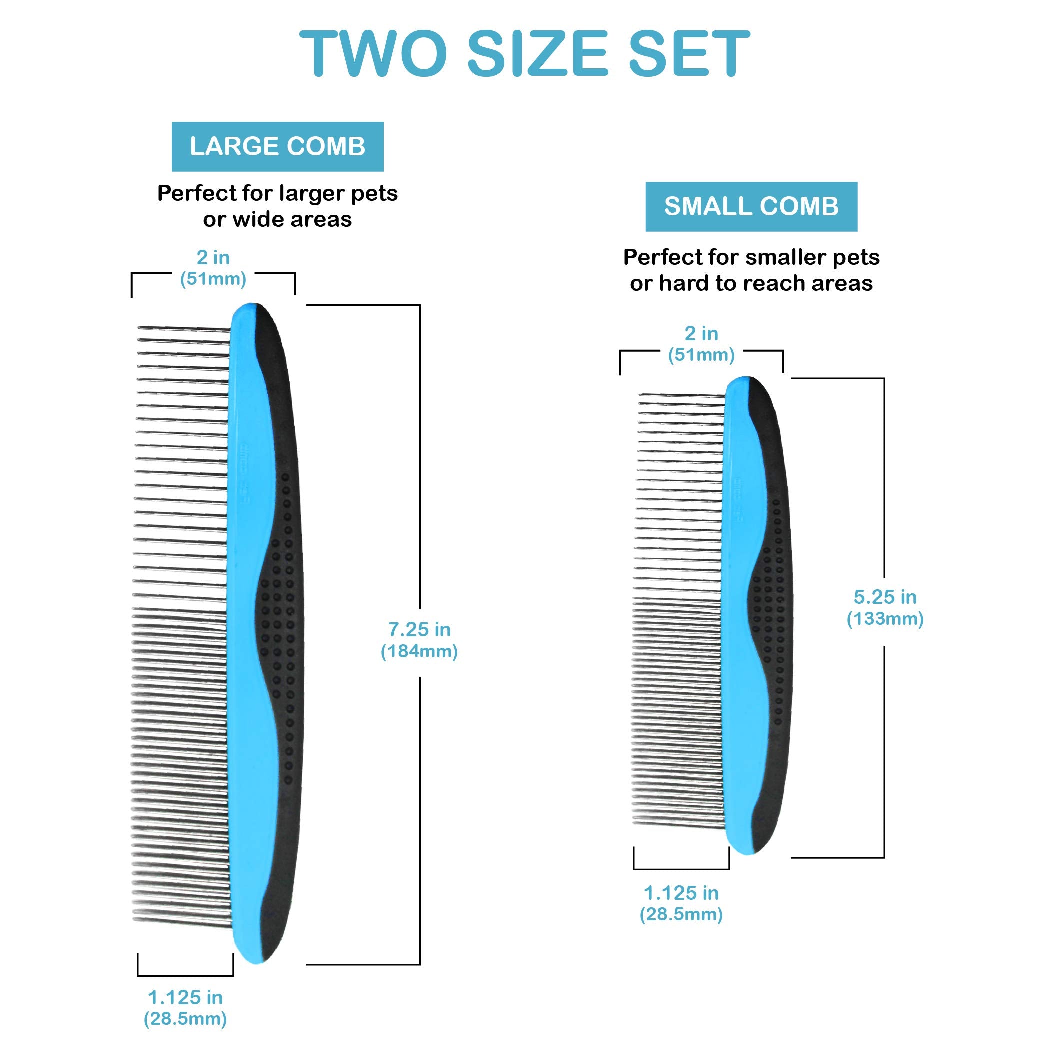 Pets First 2 Pack Dog Comb Small & Large Pet Comb For Small & Large Breeds & Areas. Premium Anti-Slip Comfort Grip Ergonomic Han