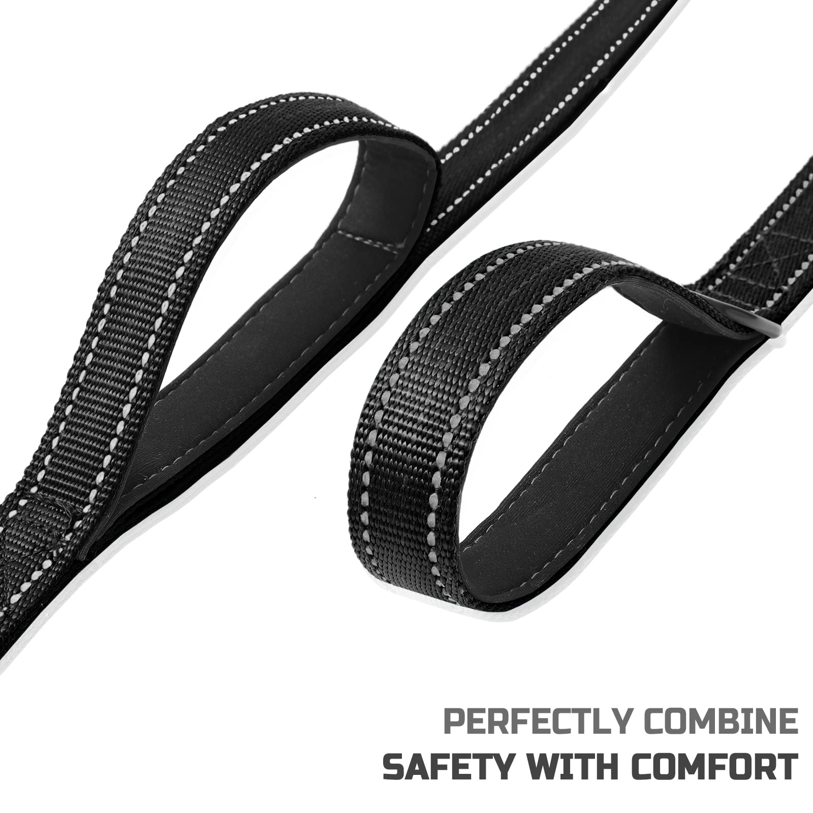 Bolux 3M Reflective Dog Leash 5Ft Long With Traffic Padded Handle, Heavy Duty, Double Handle Lead For Greater Control Safety Tra