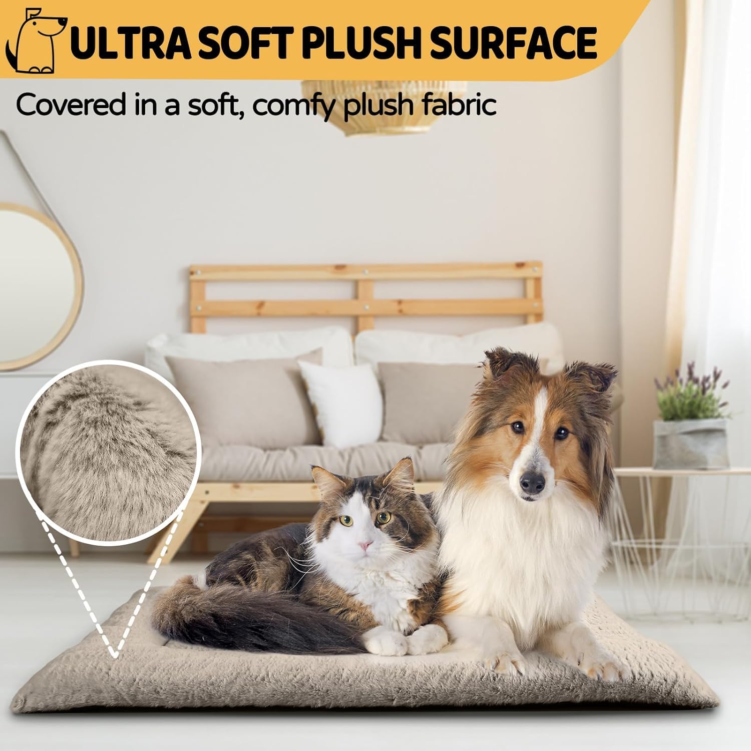 ZENGAOOU Dog Bed & Crate Mat, Washable & Anti-Slip, Ultra Soft, Suitable for Dogs Up to 90 lbs, 42'' x 28'', Brown