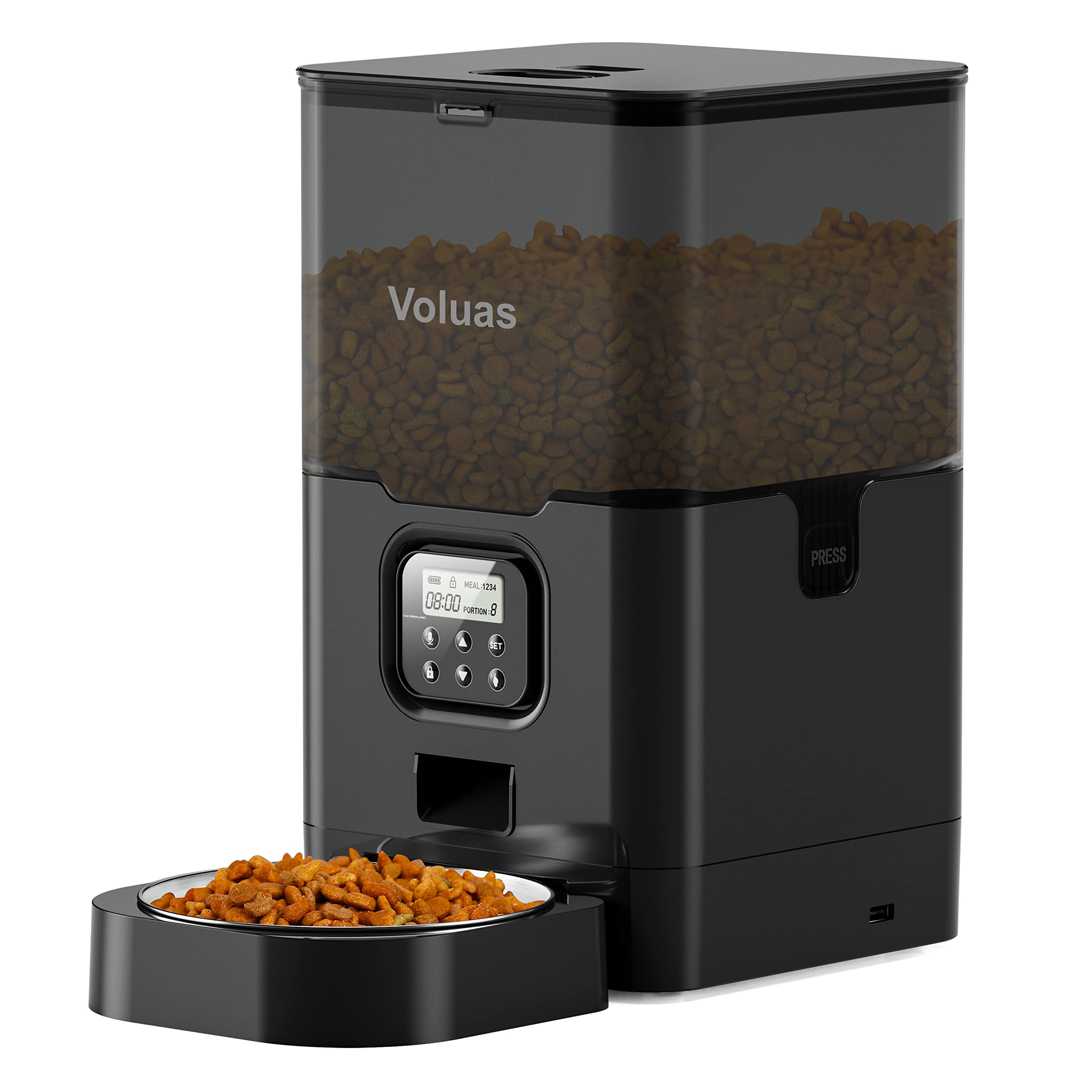 VOLUAS Cat Dry Food Dispenser with Timer, Automatic Cat Feeders with Desiccant Bag, Programmable Portion Size Control 4 Meals Pe