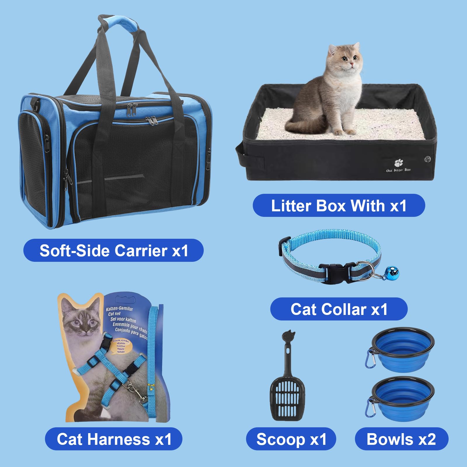 Cat Carrier Soft-Sided & Foldable Cat Travel Litter Box, Fit for Pet Up to 20Lbs, 17.7 * 11.8 * 11.8 inches Cat Bag for Traveli