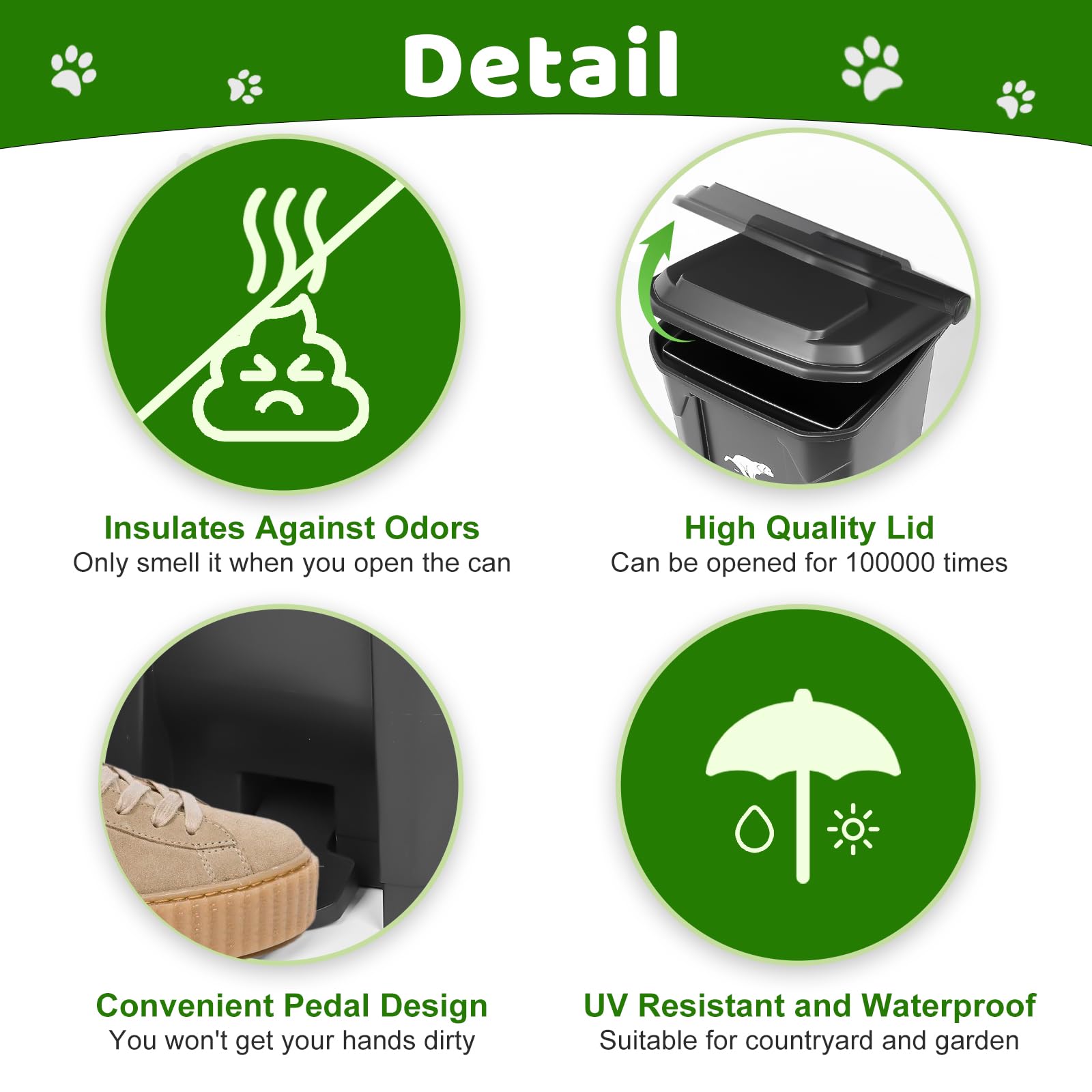 Uppcasir Dog Poop Trash Can Outside With Pooper Scooper, 20L/5Gal Dog Waste Trash Can With Lid, Pedal And Removable Inner Bin, D