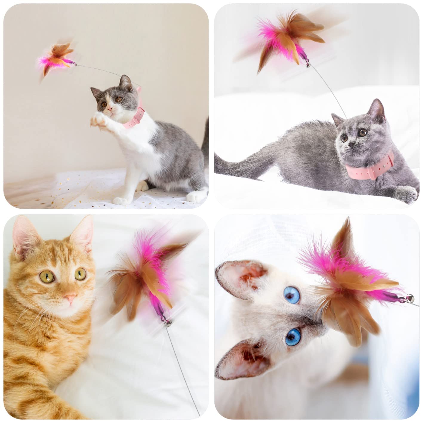 Otunrues Cat Feather Collar Toy, Interactive Toys For Indoor Cats Self Play Funny Teaser Wand Neck 3-In-1 Collar Toy Feathers Wi