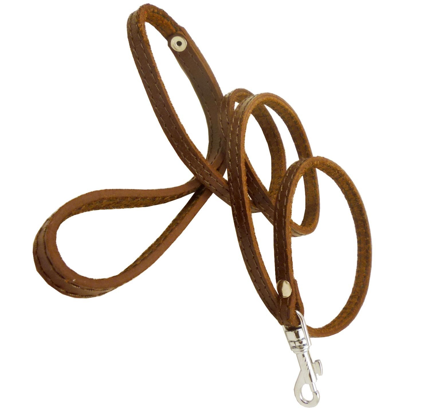 4' Genuine Leather Classic Dog Leash Brown 3/8' Wide For Smallest Breeds And Young Puppies