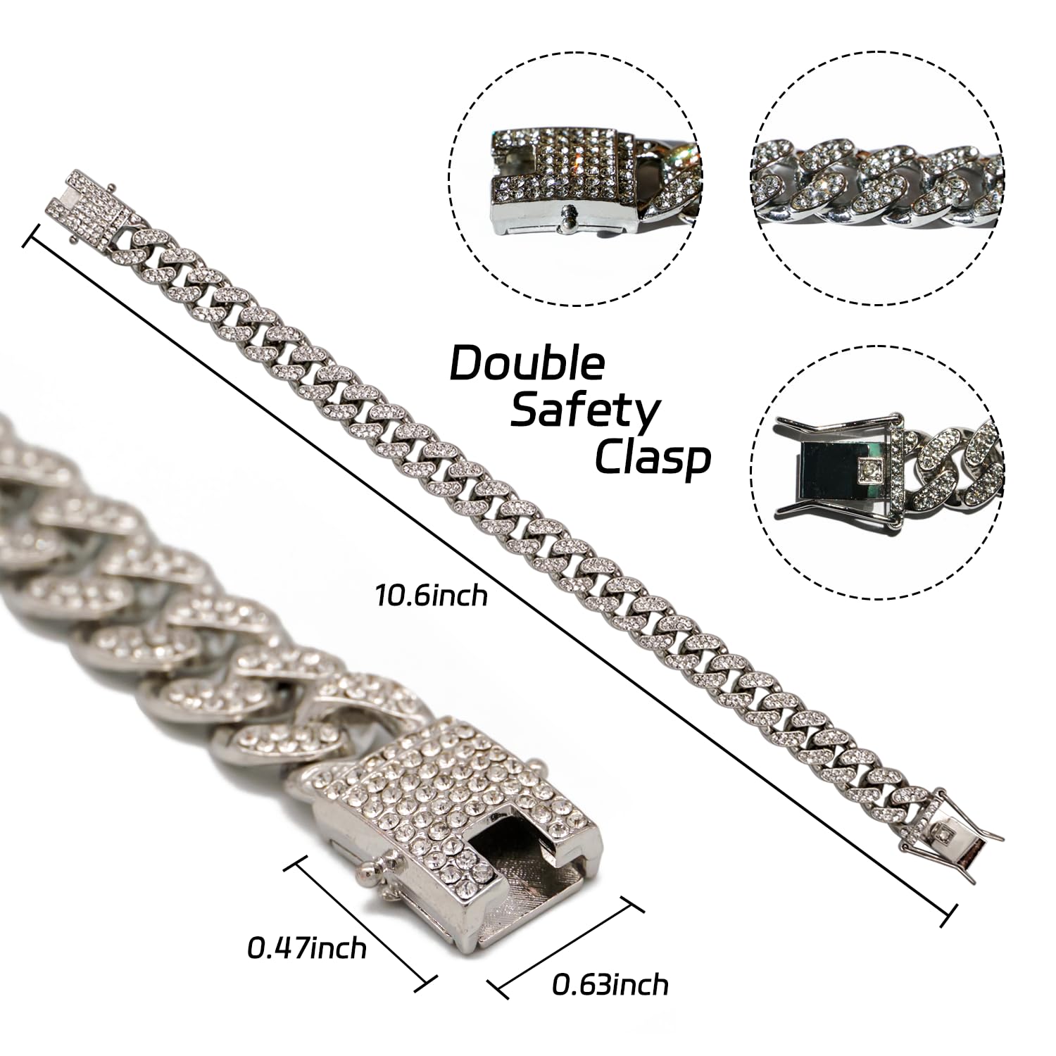 Dog Chain Diamond Collar Silver Walking Metal Chain 12 Mm Wide Necklace With Secure Buckle Pet Cuban Style Collar Jewelry Access