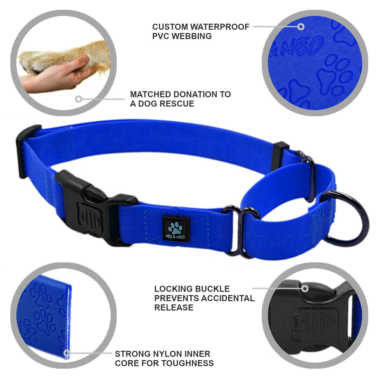 Max And Neo Waterproof Martingale Dog Collar - We Donate A Collar To A Dog Rescue For Every Collar Sold (Large, Red)