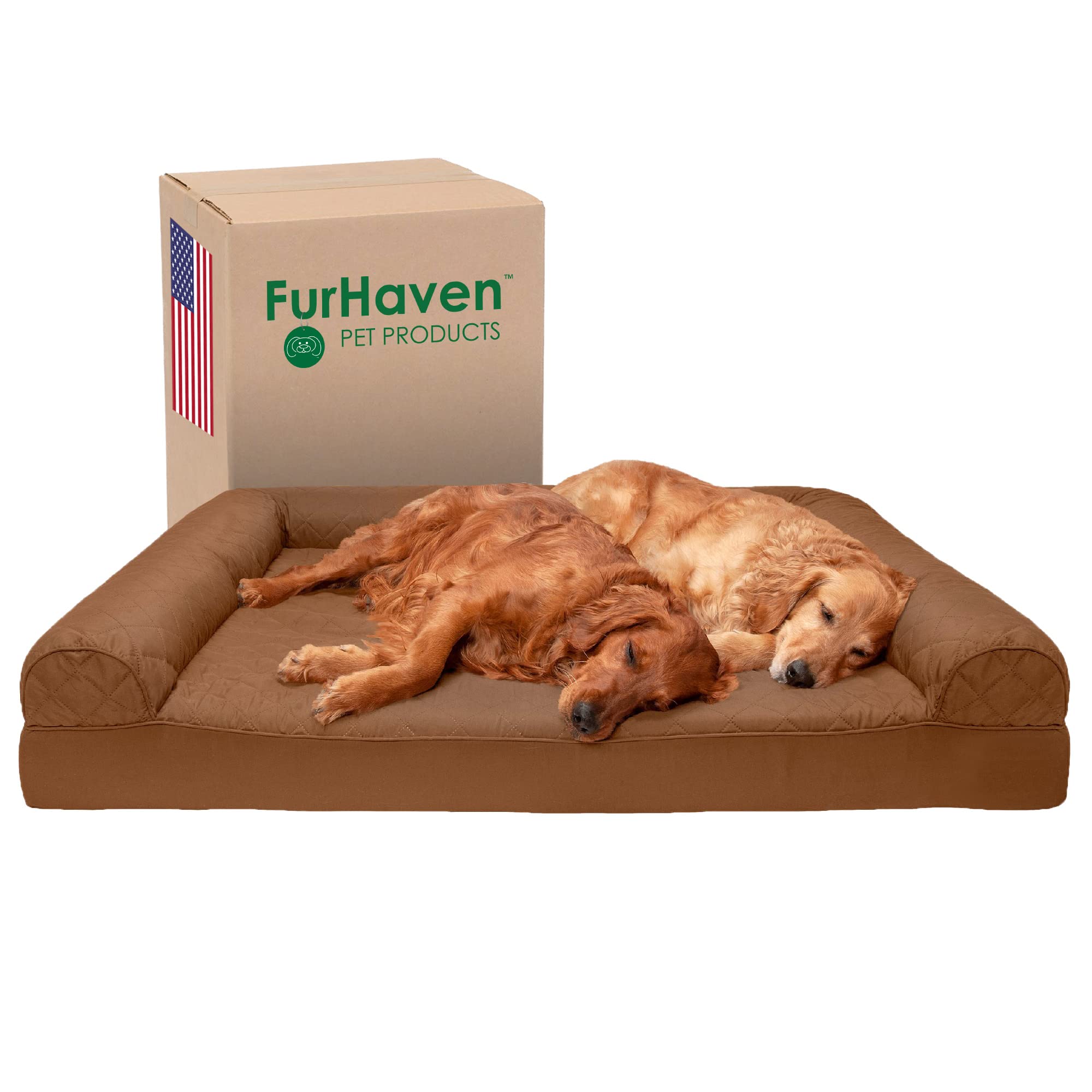 Furhaven Orthopedic Dog Bed For Large Dogs W/ Removable Bolsters & Washable Cover, For Dogs Up To 125 Lbs - Quilted Sofa - Toasted Brown, Jumbo Plus/Xxl