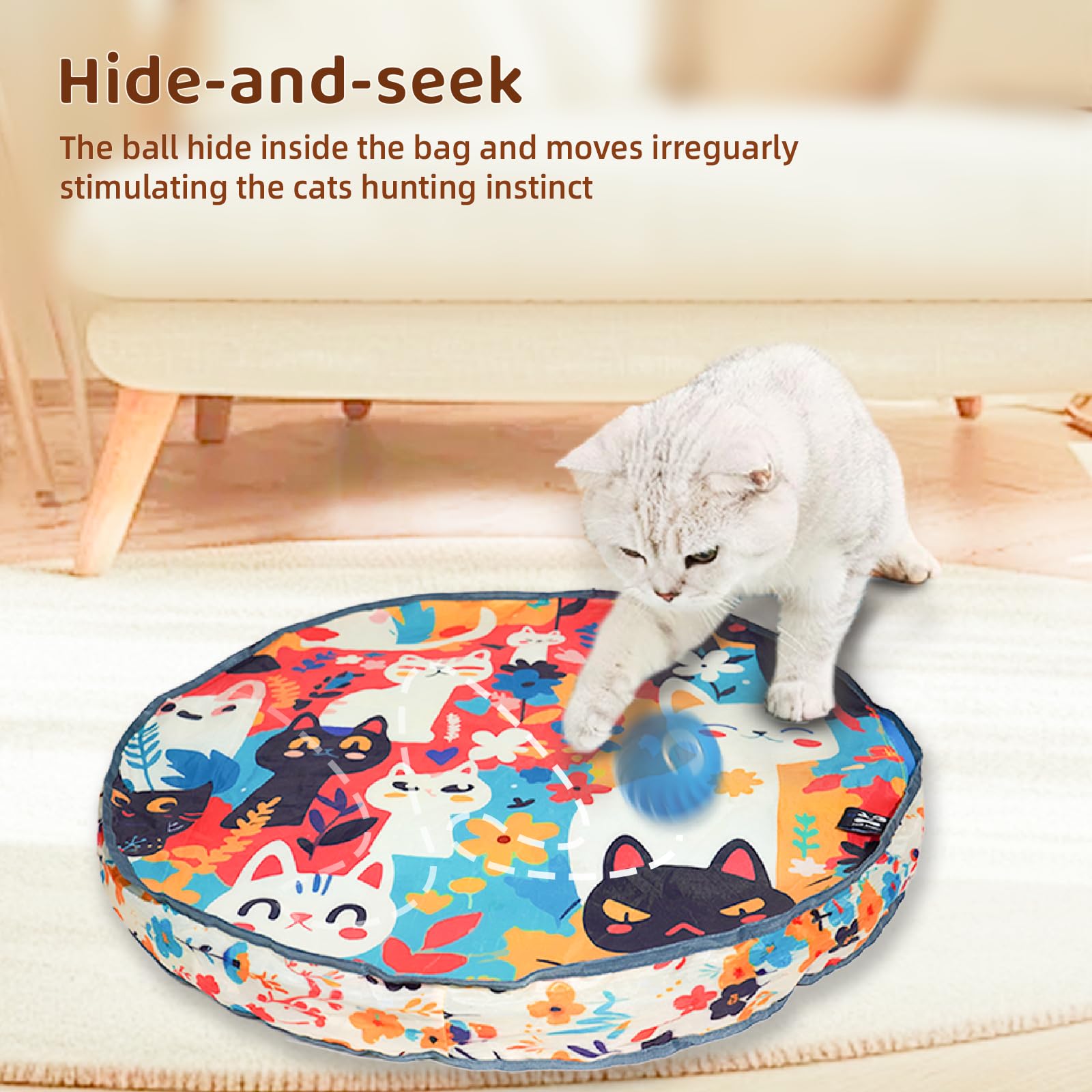 Four Angels Interactive Cat Toys, Fast Rolling Ball In Play Mat, Automatic Motion Activated Moving Ball Hide And Seek Game For I