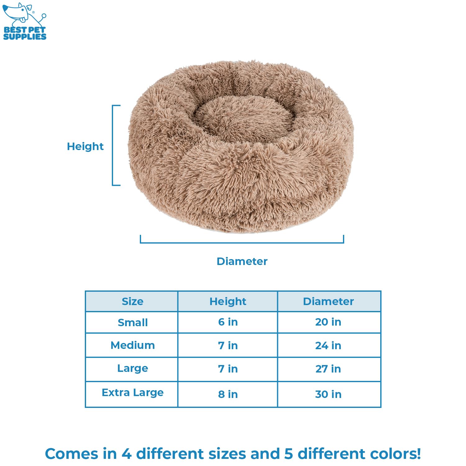 Best Pet Supplies Round Donut Dog Bed With Plush Faux Fur Fabric, Calming, Anti-Anxiety Cushion For Indoor Pets, Slip-Resistant