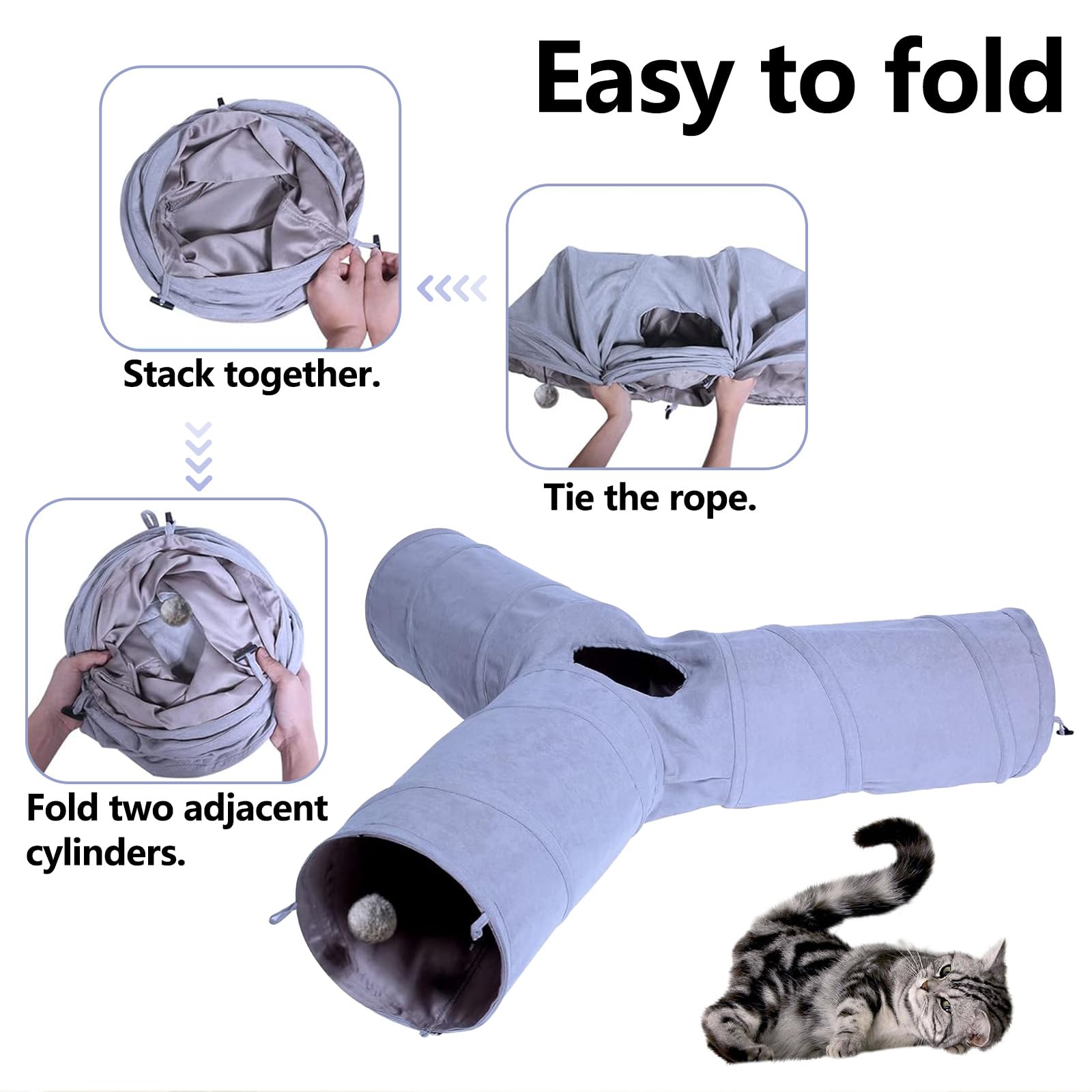 Tilanmiy Cat Tunnel, 3 Way Collapsible Cat Play Tube Toys With Plush Ball, Indoor Cat Play Tunnel For Cat, Puppy, Kitty, Kitten,