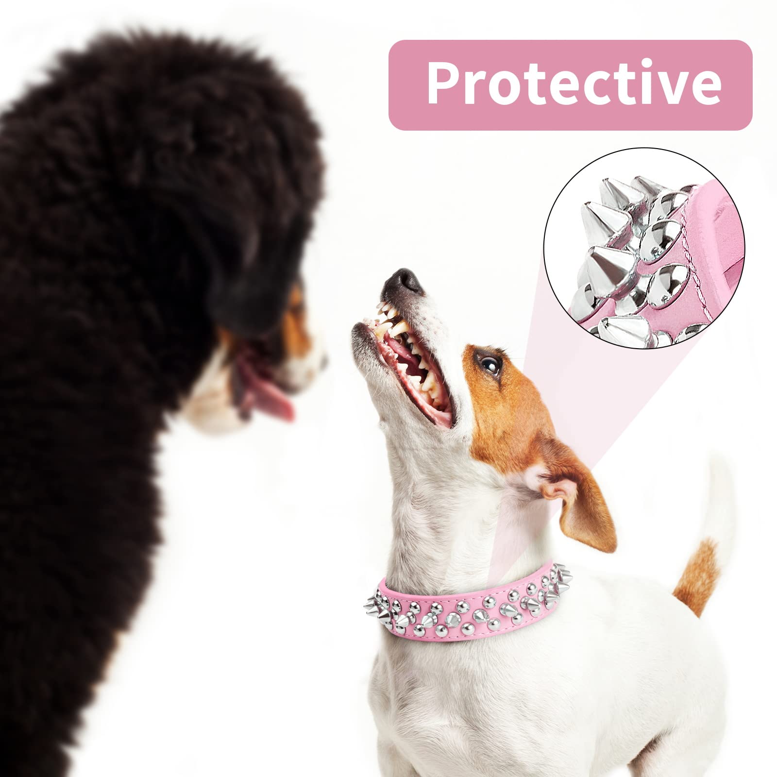 Epesiri Spiked Dog Collar, Durable PU Leather, Adjustable XS 7"-9.4", Pink