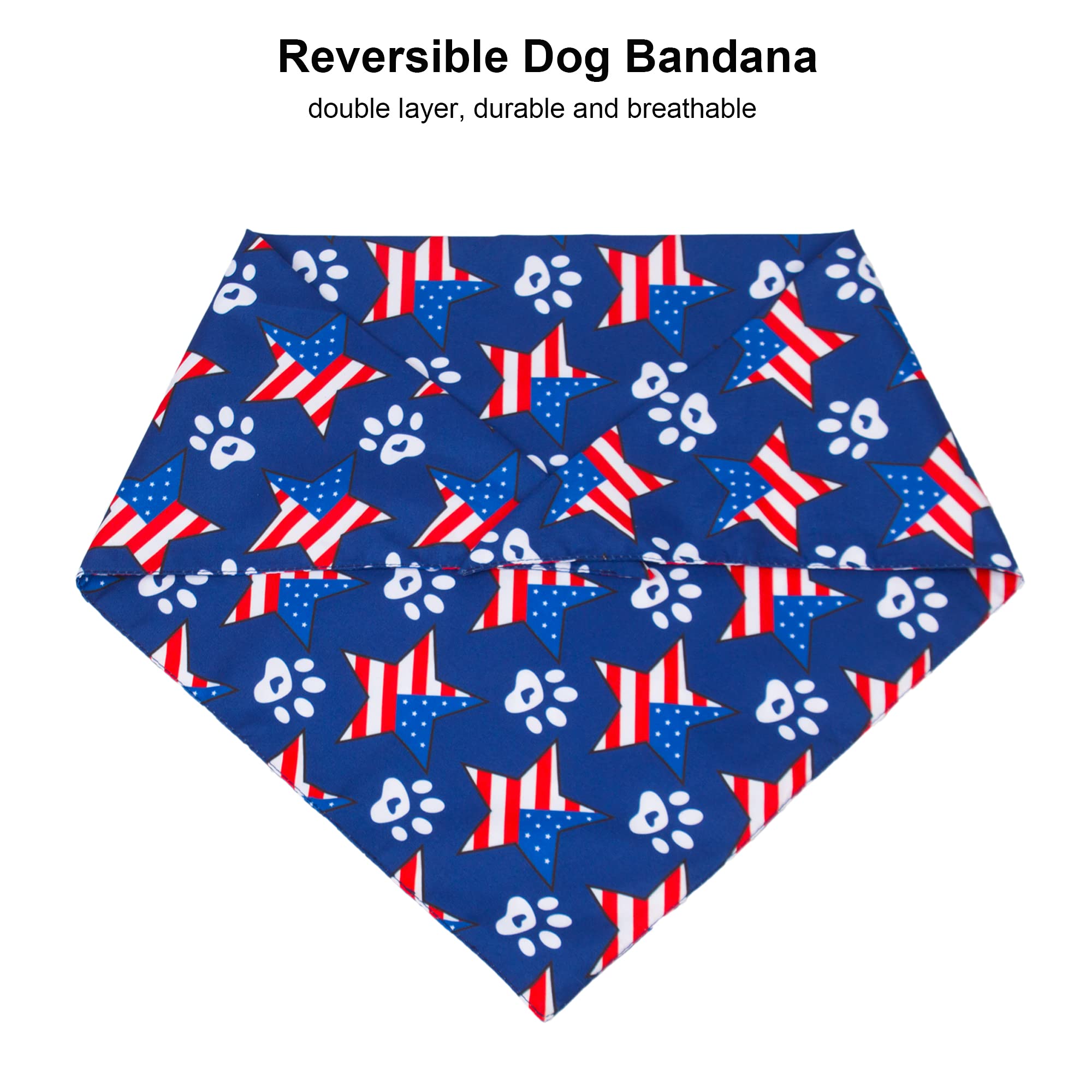 Adoggygo American Flag Dog Bandana, Multiple Sizes Offered, Reversible Triangle Dog Scarf Patriotic 4Th Of July Dog Bandanas For Medium Large Dogs (Large, 4Th Of July)