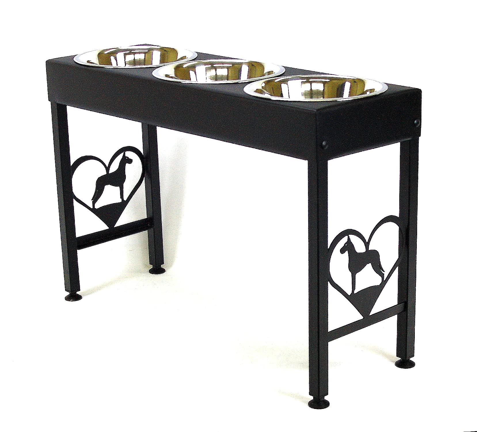 Great Dane Elevated Dog Bowls Triple Dish Feeder Stand Raised Dog Bowls Powdercoated Steel 21'' Tall