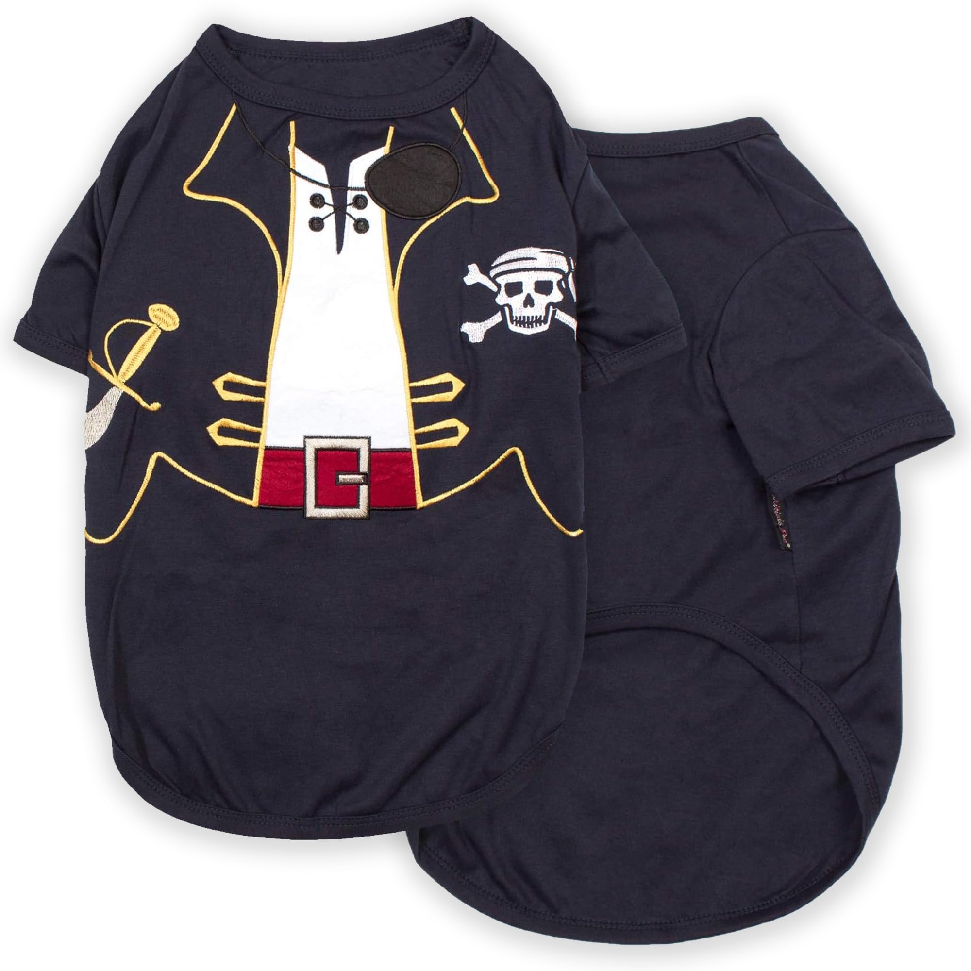 Parisian Pet Captain Sparrow Dog Shirt - Embroidered Dog Pirate Costume - 100% Cotton & Polyester Dog Halloween Costume - Sleeved Halloween Outfit - Black Dog Shirts For Large Dogs - Pet Clothes - Xl