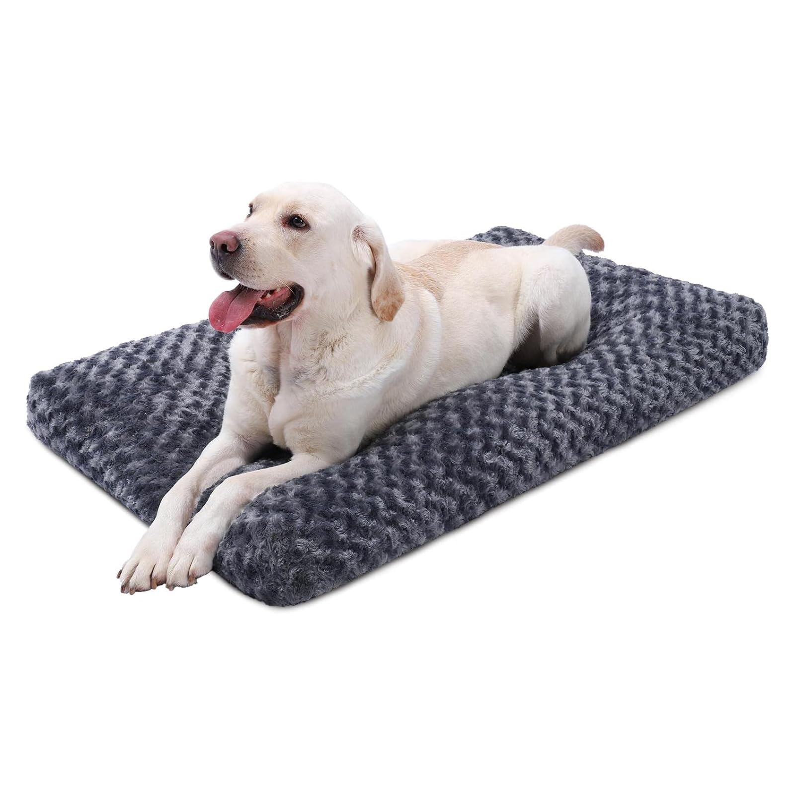 Ksiia Washable Dog Bed Deluxe Plush Dog Crate Beds Comfy Kennel Pad Anti-Slip Pet Sleeping Mat For Large, Jumbo, Medium, Small Dogs Breeds, 53' X 36', Dark Grey
