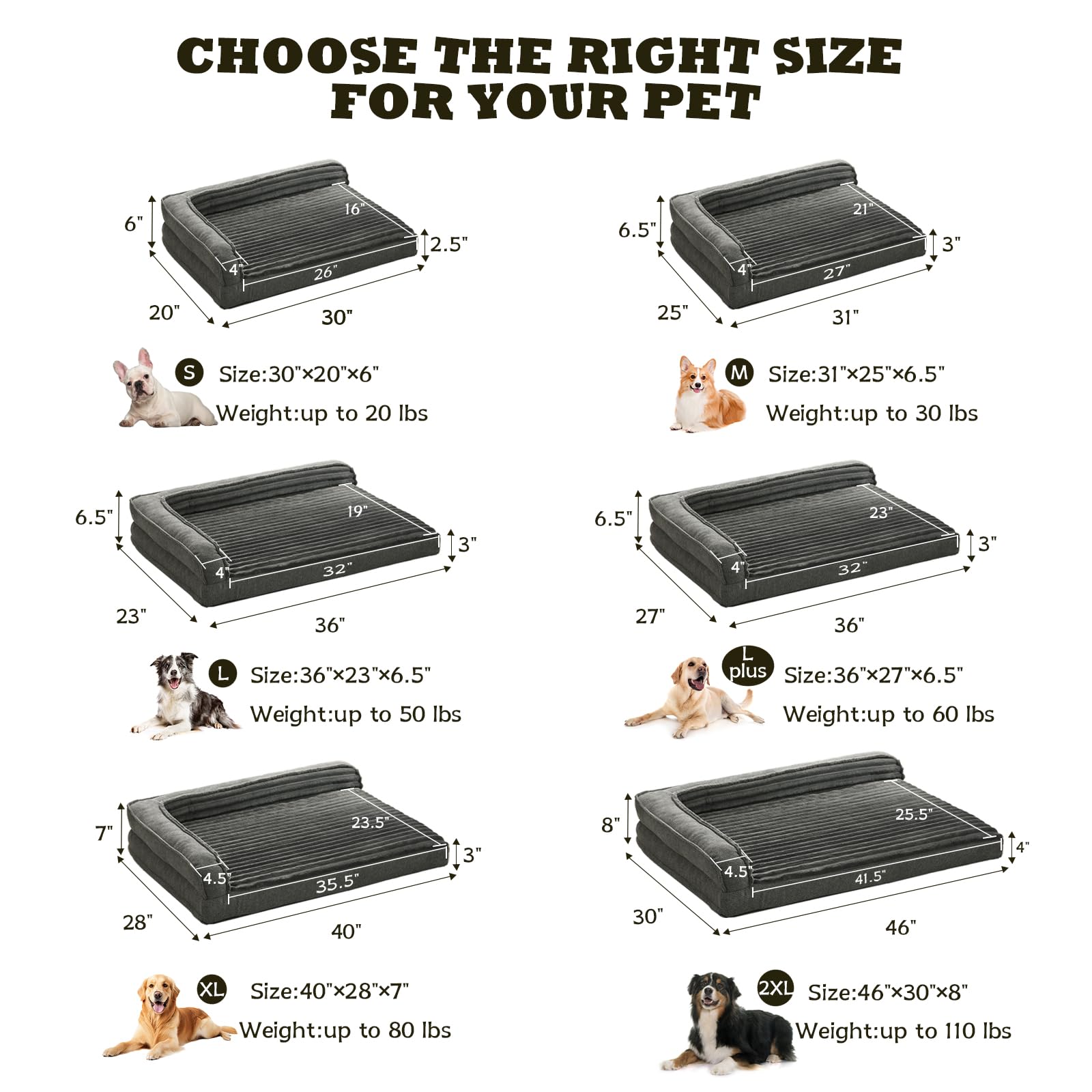 WINDRACING Orthopedic Dog Beds for Large, Medium Dogs, Waterproof Egg Foam Dog Sofa Bed with L Bolster Sides, Washable Large Pet