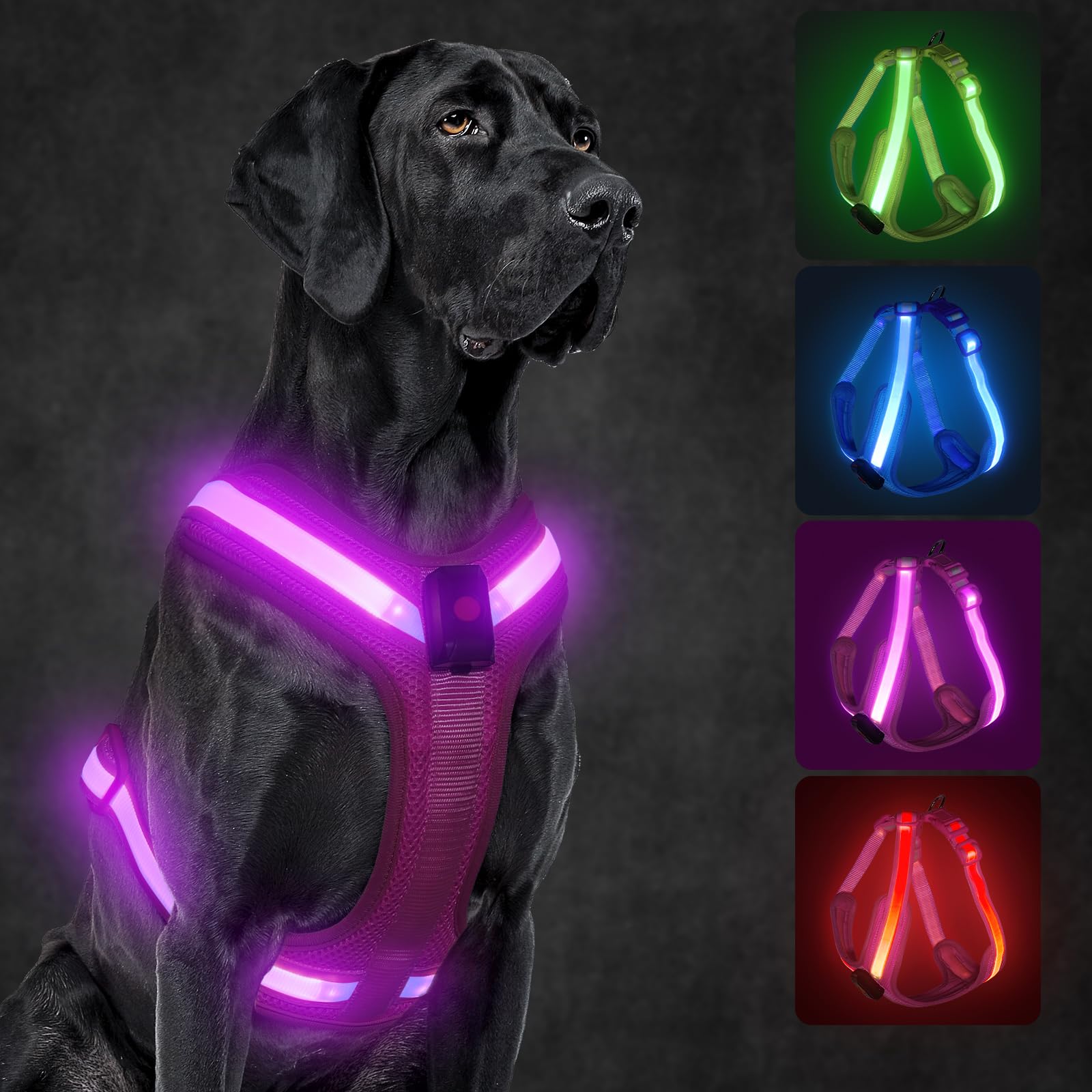 Koskill Light Up Dog Harness,Led Dog Harness Rechargeable,Lighted Dog Harness Glow In The Dark, Led Dog Vest Reflective,Light Up