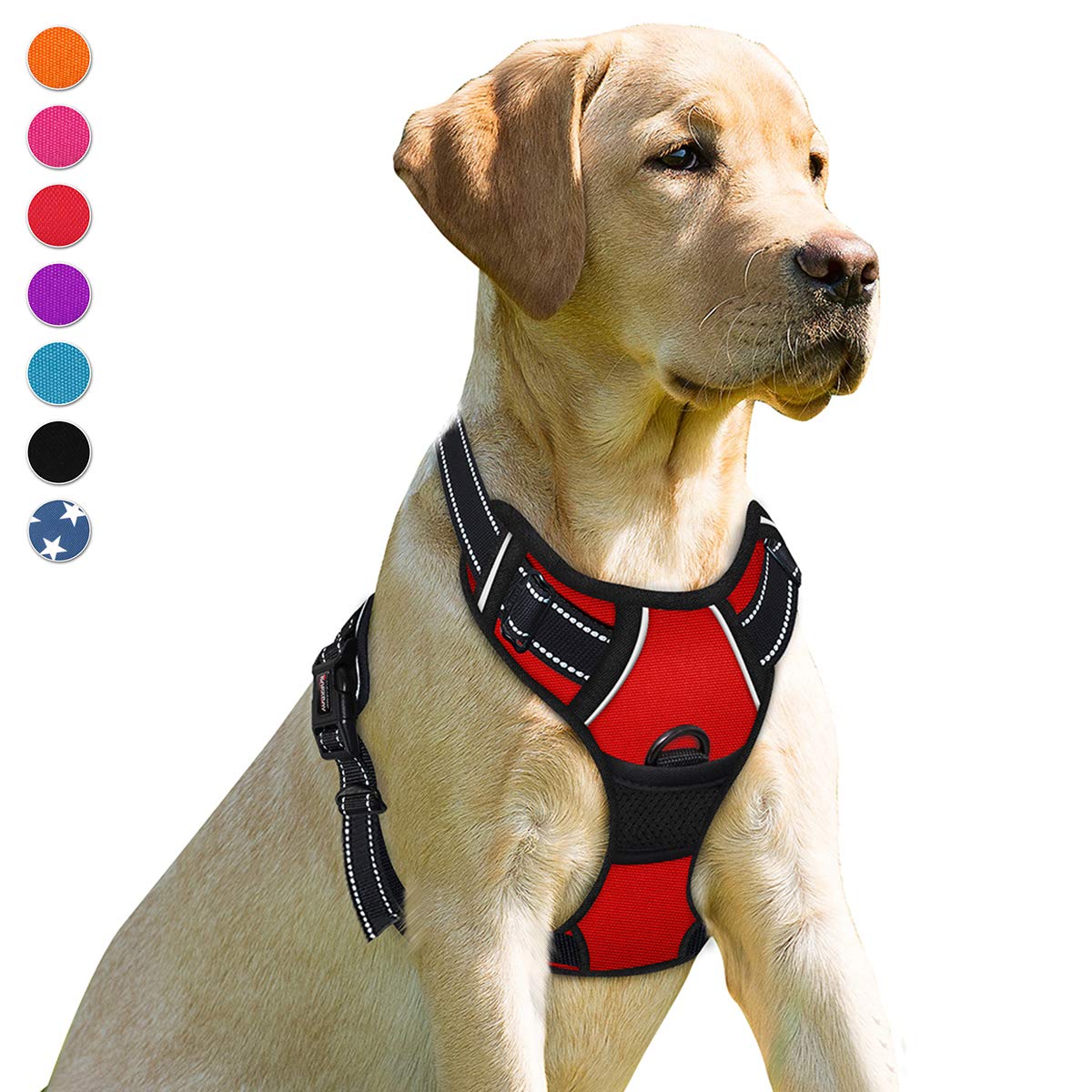Barkbay No Pull Dog Harness Front Clip Heavy Duty Reflective Easy Control Handle For Large Dog Walking(Red,M)