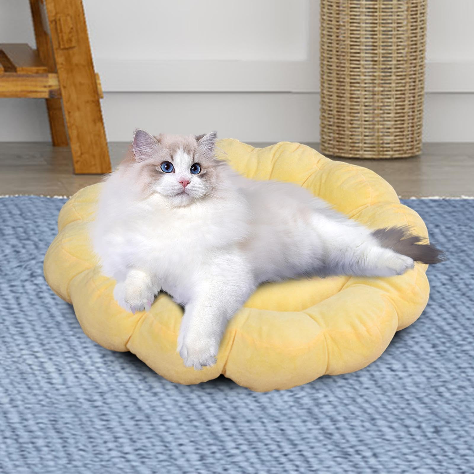 APIRILY Soft Pet Nesting Bed Comfortable Cute Petals Cat Bed for Poodle Kitten Puppy Yellow | Pet Supplies | Cat Supplies | Beds