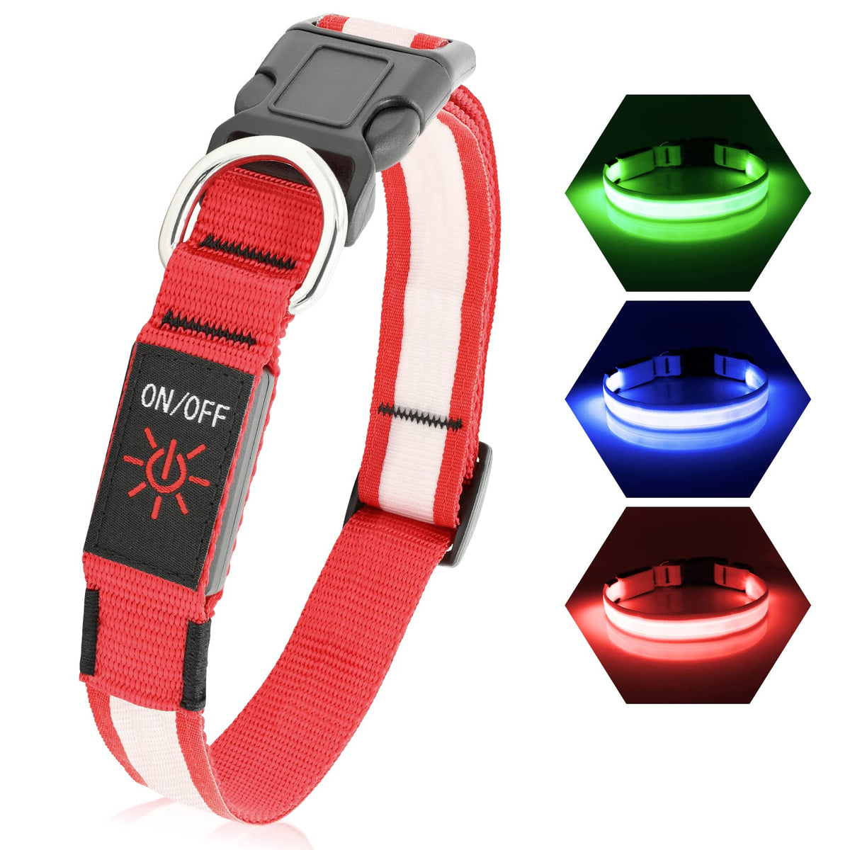 Pzrlit Light Up Dog Collars, Led Dog Collar Rechargeable Waterproof, Full Adjustable Lighted Dog Collar, Glow Dark Dog Collar Light For Night Walking For Small Medium Dogs (Red)