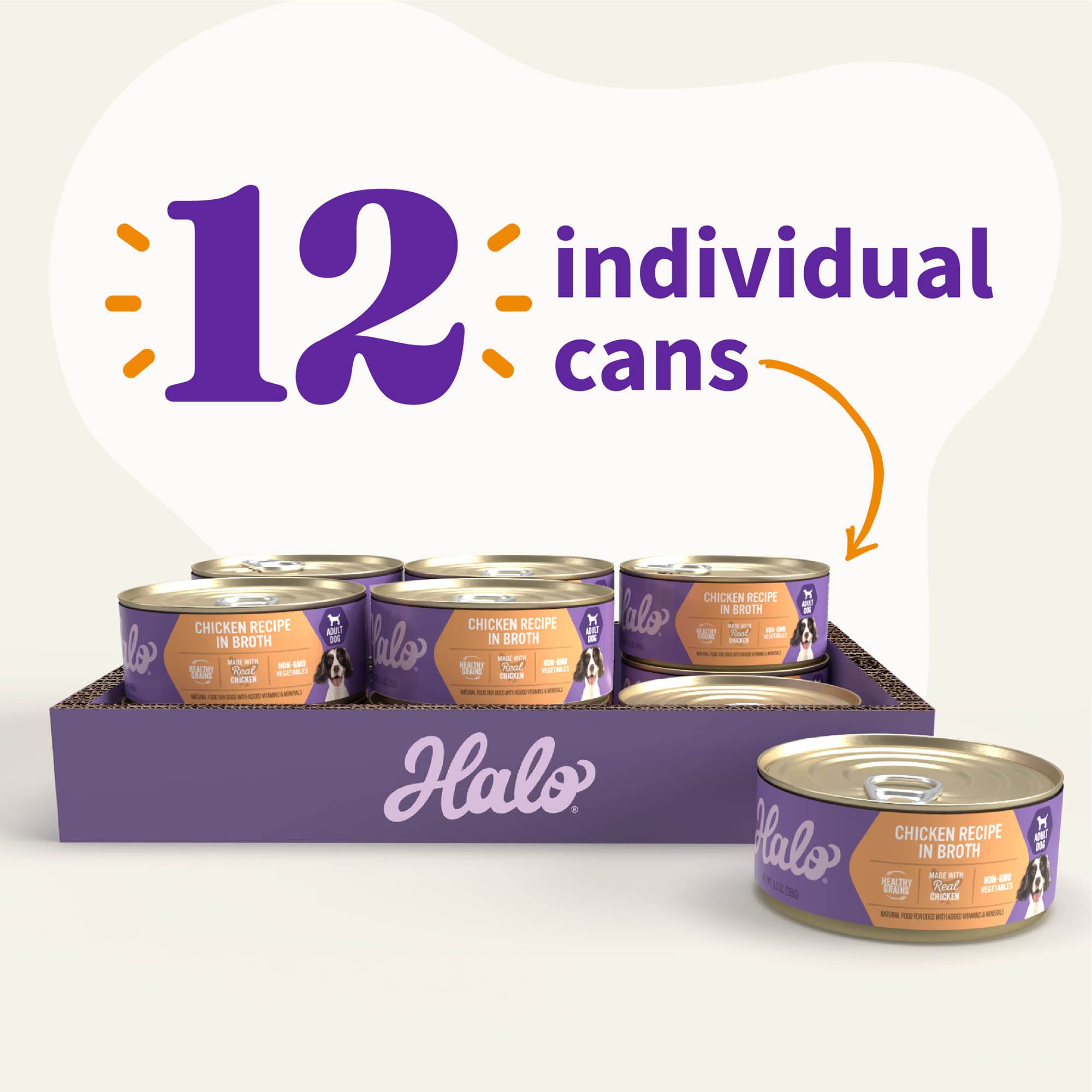 Halo Wet Dog Food Whole Chicken Stew Recipe, Healthy Grains Real Meat Canned Dog Food, Meal or Topper, 5.5 Oz Can (Pack of 12)
