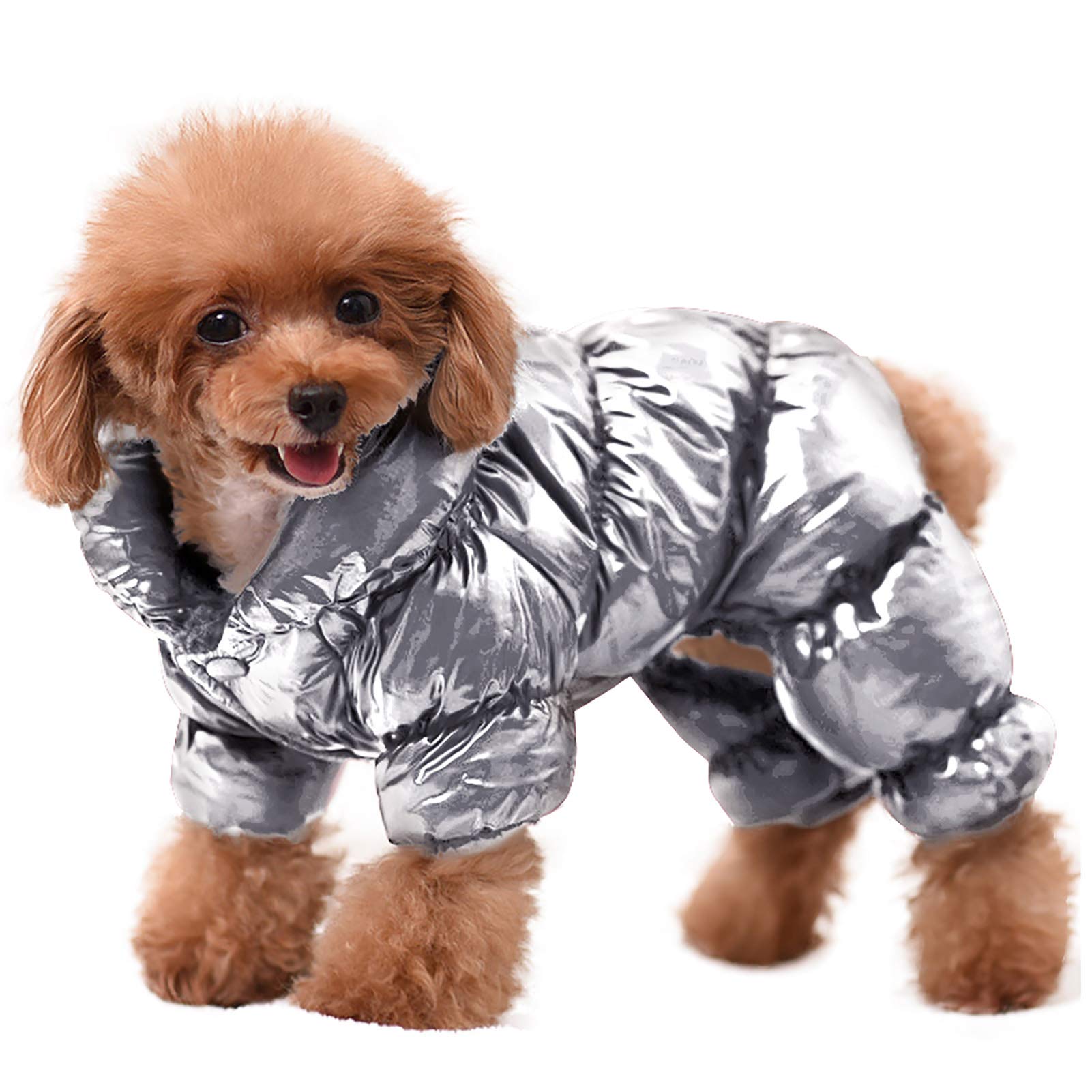 AOFITEE Dog Coat - Waterproof & Windproof Puppy Jacket for Winter, Fullbody Snowsuit, Fleece Vest, Silver, L
