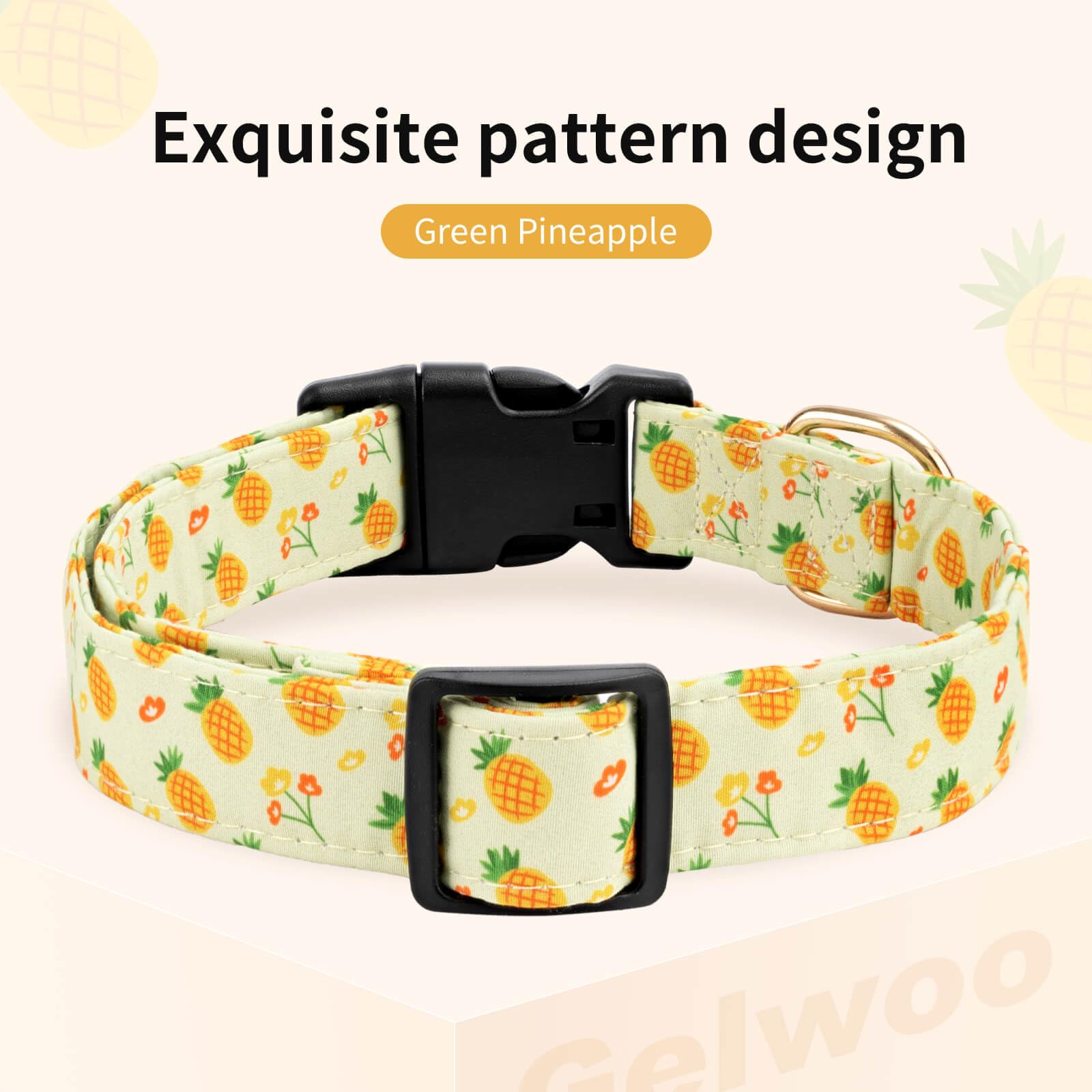 Gelwoo Cotton Dog Collar,Soft and Cute Puppy Collars with Pineapple Patterned Design for Girl Female Boy Dogs,Adjustable Buckle