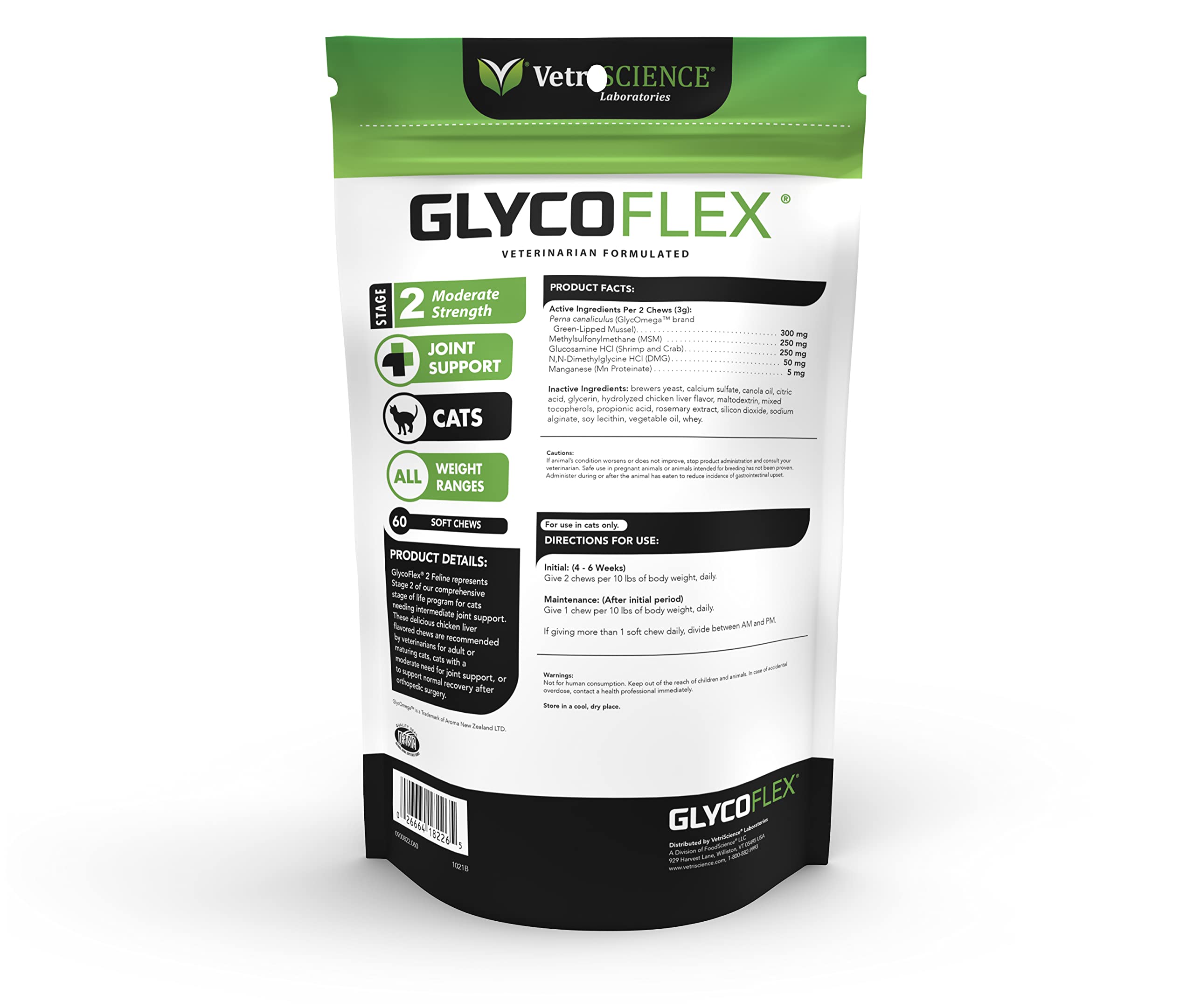 VetriScience Healthy Hip & Joint Chews, GlycoFlex Glucosamine and Green-Lipped Mussel Joint Support Supplement for Cats, Promote