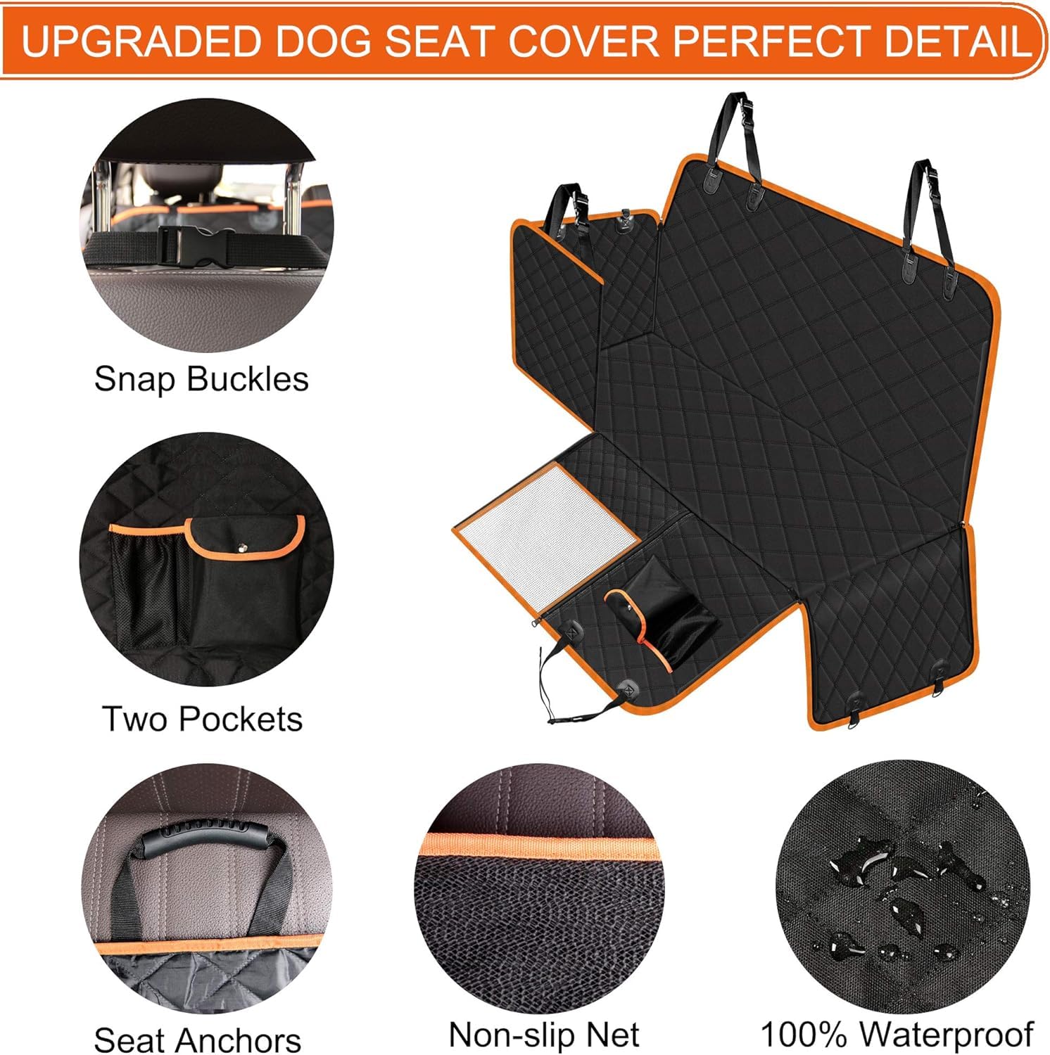Femuar Dog Car Seat Cover, Waterproof Nonslip Pet Seat Cover For Back Seat With Storage Pockets Mesh Visual Window, Scratch Proo