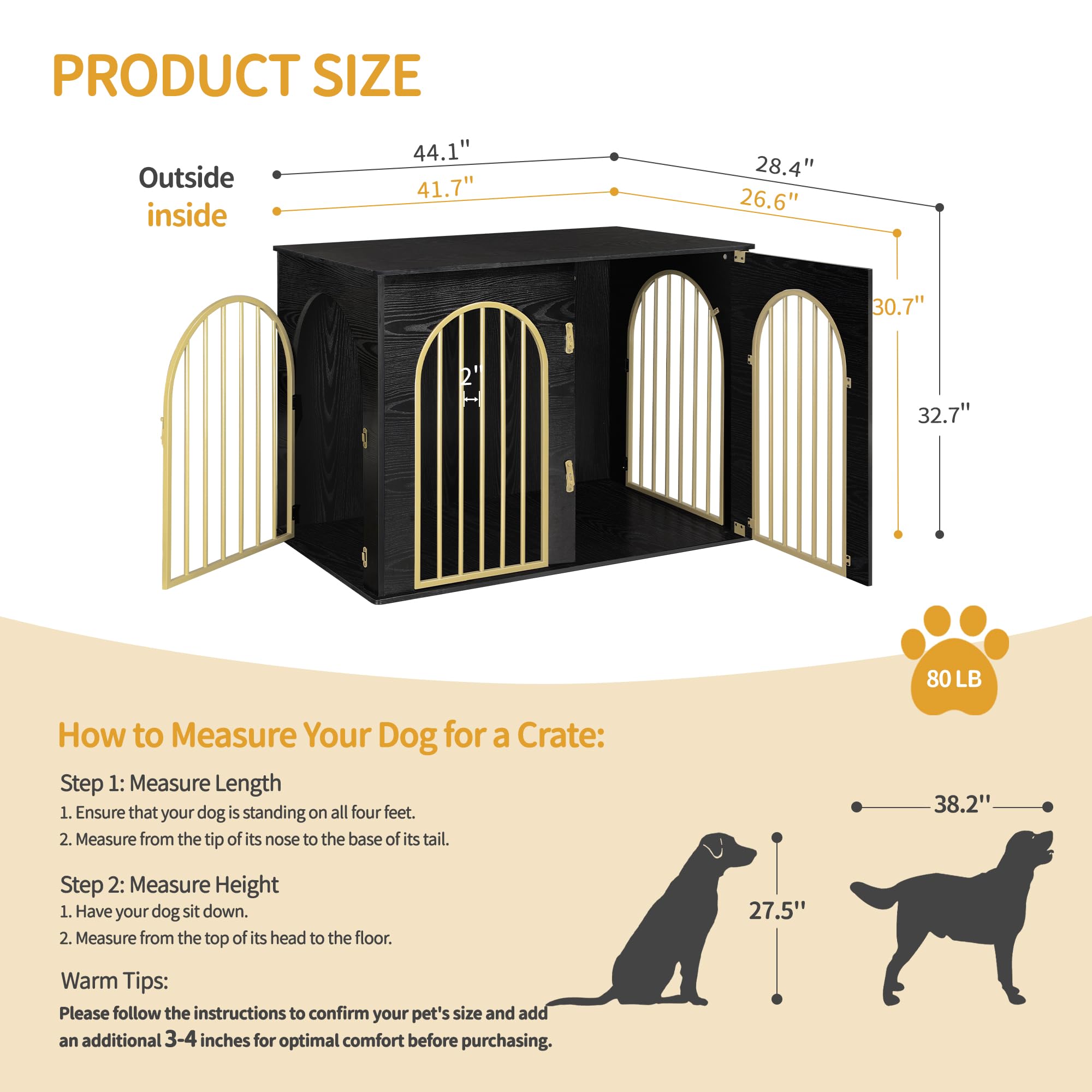Hzuaneri 44.1 Wooden Dog Crate Furniture, Indoor Dog Kennel Dogs Cage for Small/Medium/Large Dogs, Heavy Duty Dog Crates Decorat