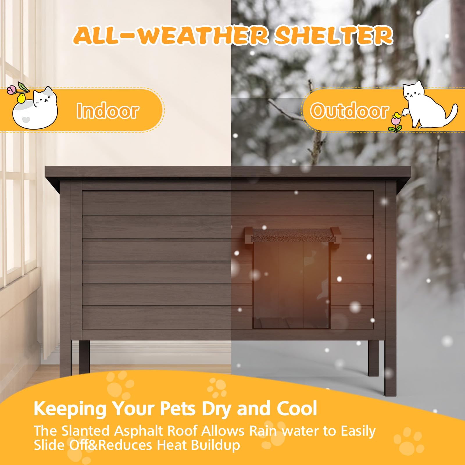 Rehitk Outdoor Cat House For Winter Feral Cat House Waterproof All-Round Foam Insulated And Thermostatic Large Outdoor Cat Shelt