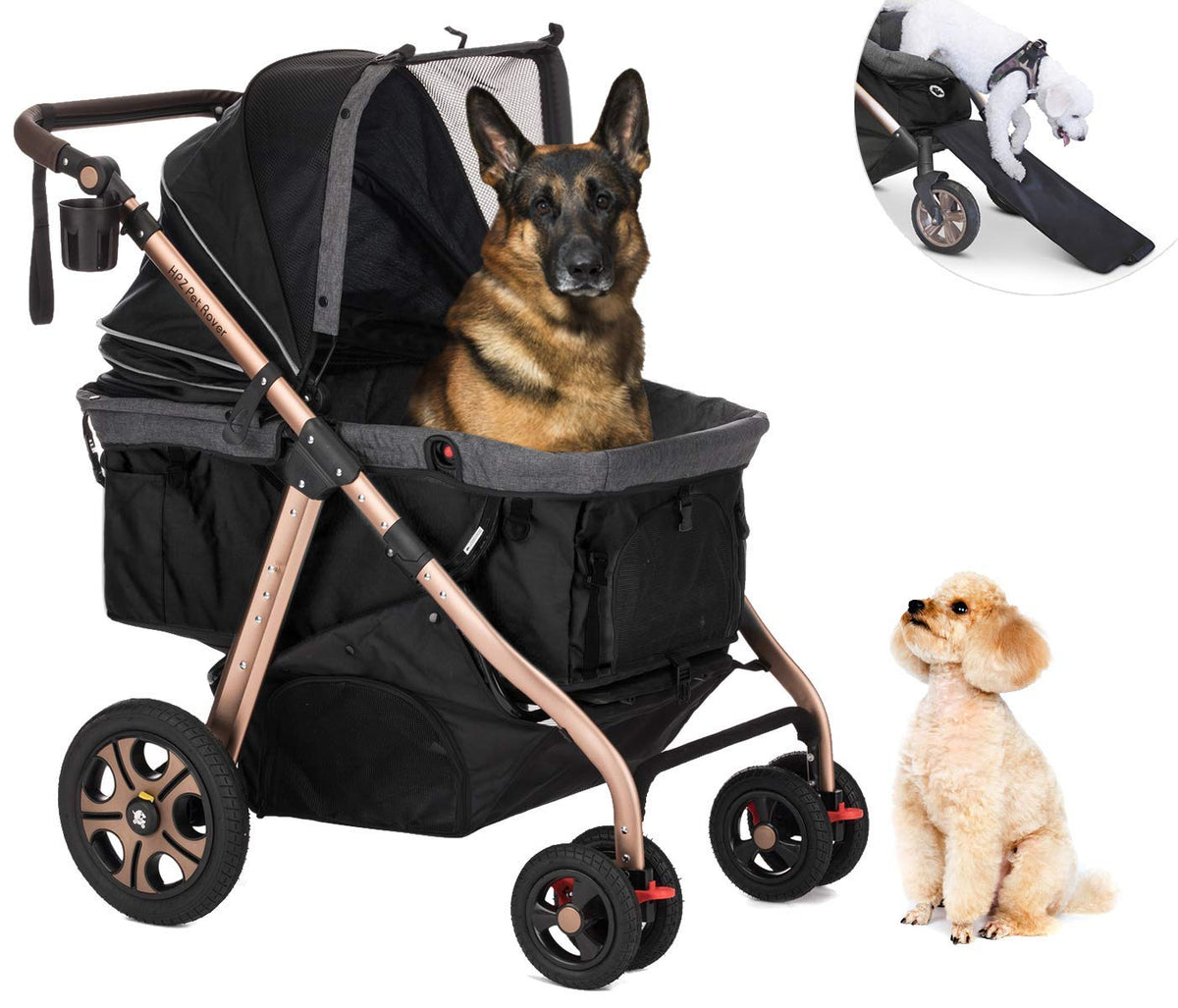 Hpz Pet Rover Titan-Hd Premium Super-Sized Dog/Cat/Pet Stroller Suv Travel Carriage/W Access Ramp/100Lbs Capacity/Pumpless Rubber Wheels/Aluminum Frame For Small, Med, Large, Xl Pets (Black)