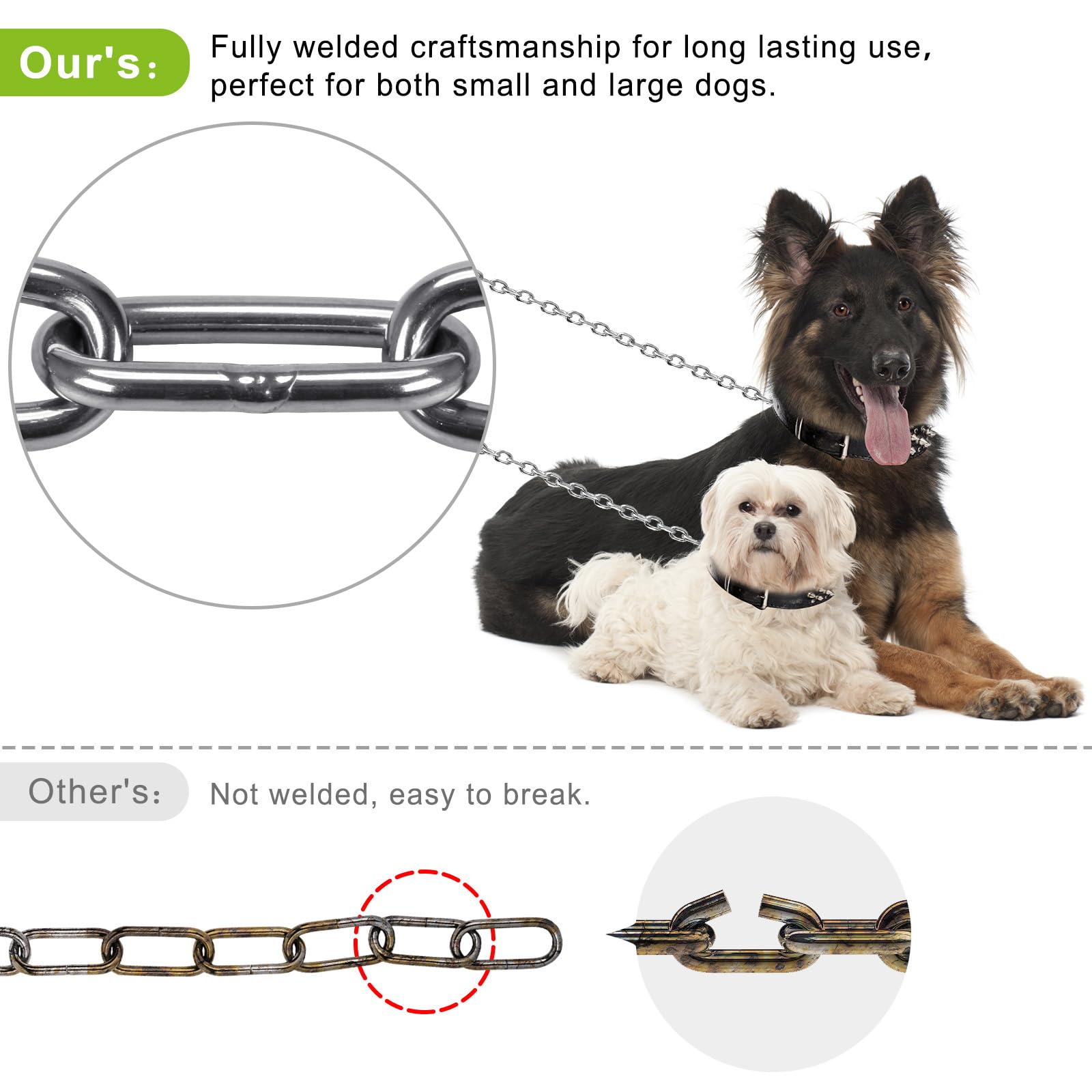 Dog Tie Out Chains And Stake, 30Ft Chew Proof Stainless Steel Dog Chains For Outside, 15' Heavy Duty Dog Anchor For Dogs Up To