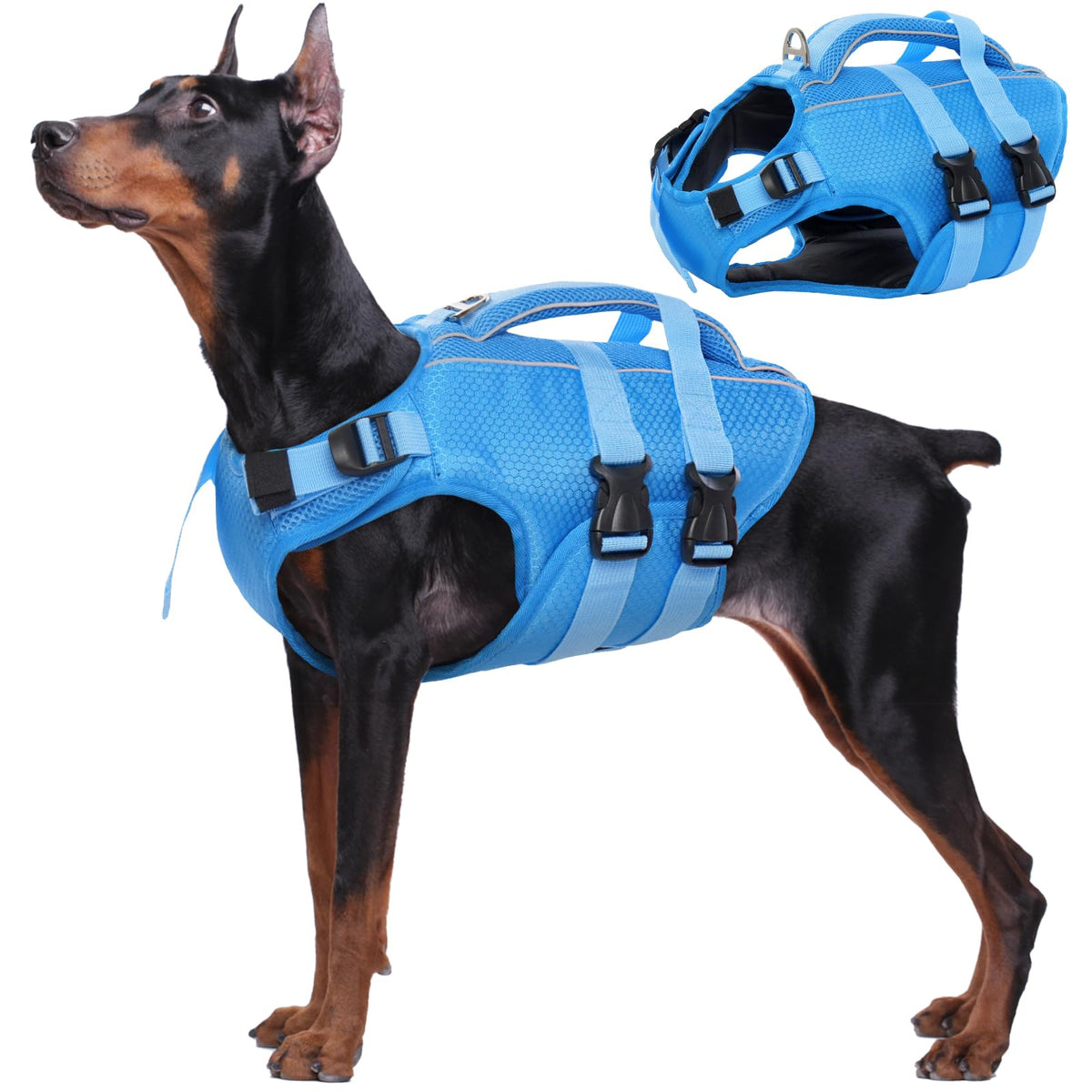 Kuoser Dog Life Jacket High Flotation, Reflective Dog Life Vest For Swimming Boating, Adjustable Small Medium Large Dog Lifejack
