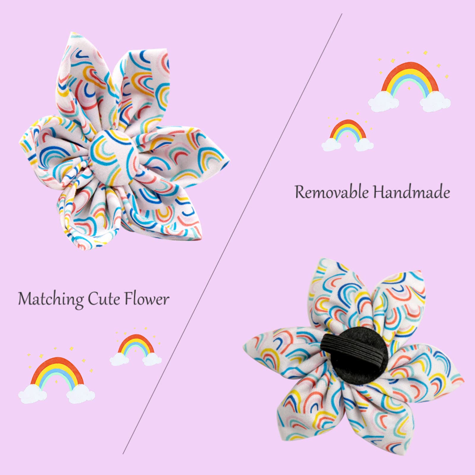 Uniqe Style Paws Flower Dog Collar, Adjustable Dog Collar With Flower, Durable Rainbow Floral Pattern Pet Collar For X-Small Dogs