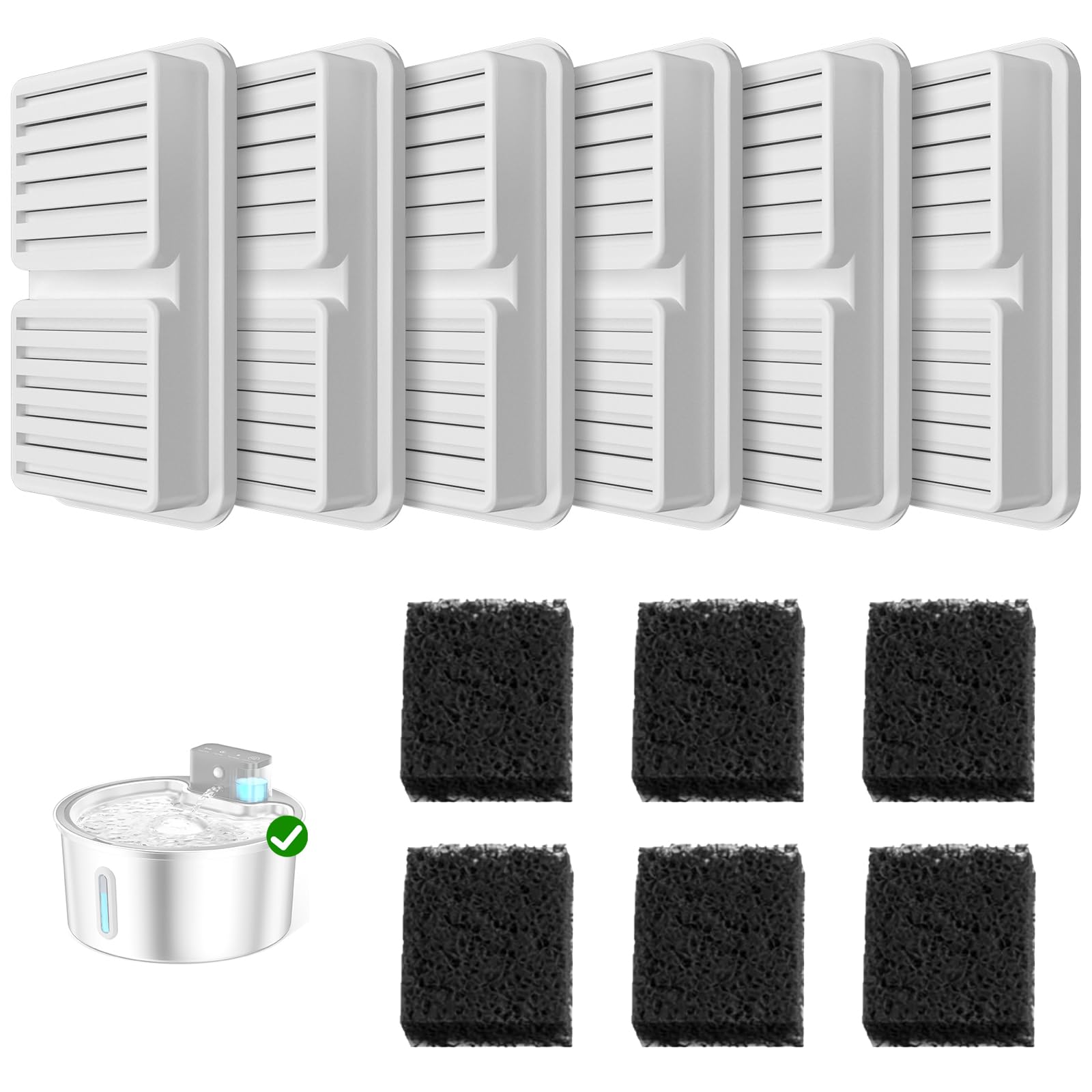Pawpoll Cat Water Dispenser Filter 6 Pcs - Replacement Cartridge For Cat Water Fountain Pet Fountain Filter With 6 Sponges