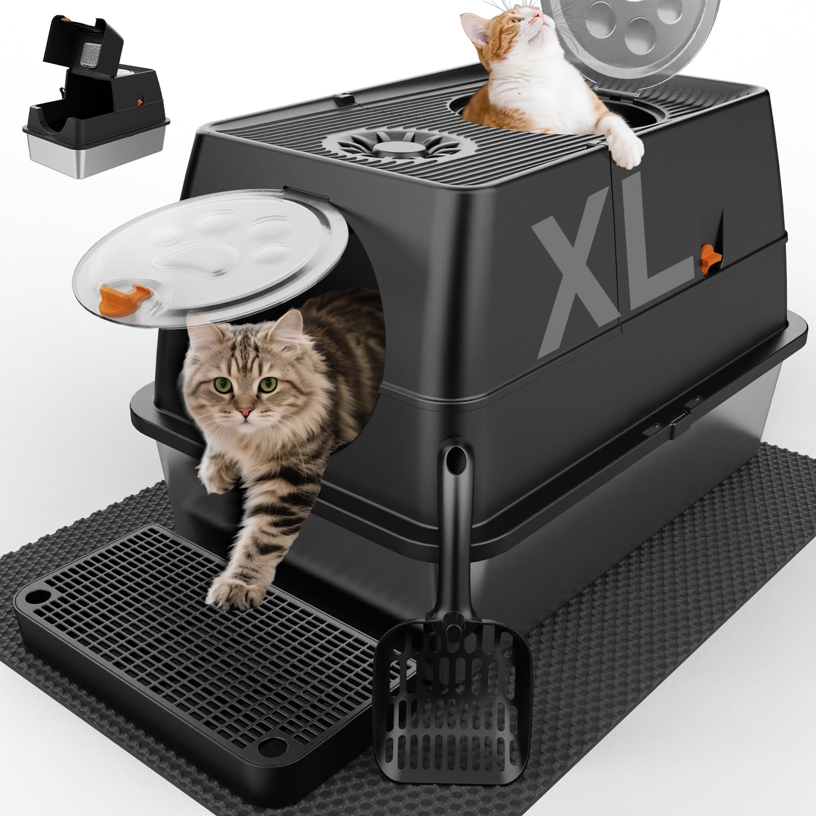 Stainless Steel Cat Litter Box with Lid, XL Extra Large Kitty Litter Box, Enclosed Top Entry Metal Litterbox for Big Cat, Easy C