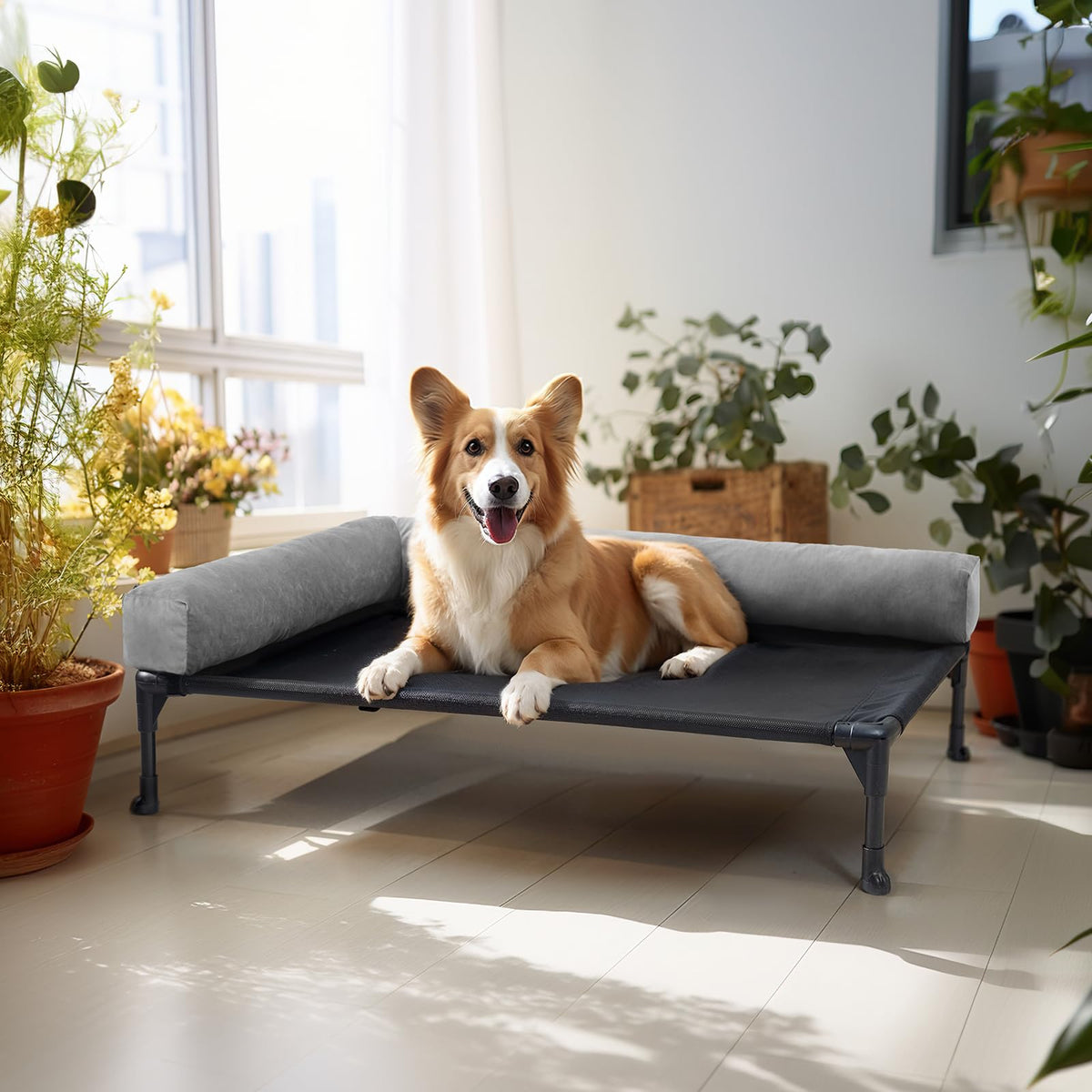Veehoo Elevated Dog Bed-Raised Cooling Outdoor Dog Cots Beds For Medium Sized Dogs Outside Dog Bed Off Ground With Breathable Me